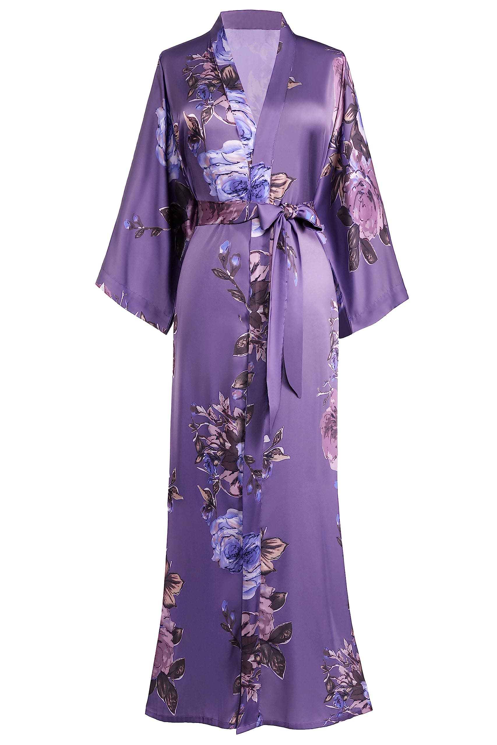 Women's Kimono Robe Long Satin Silky Floral Lightweight Bridesmaid Wedding Bachelorette Party Robe