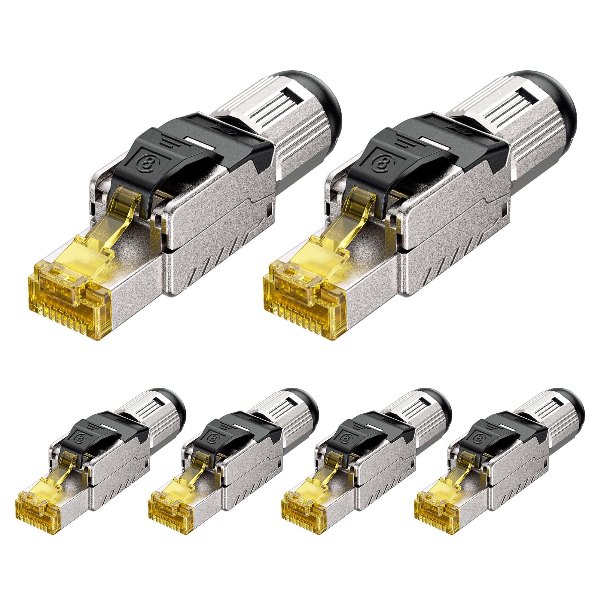 6-Pack Tool Free Shielded RJ45 Cat 8, Cat8 Field Termination Plug, Cat 8 Connector, Cat8 Plug