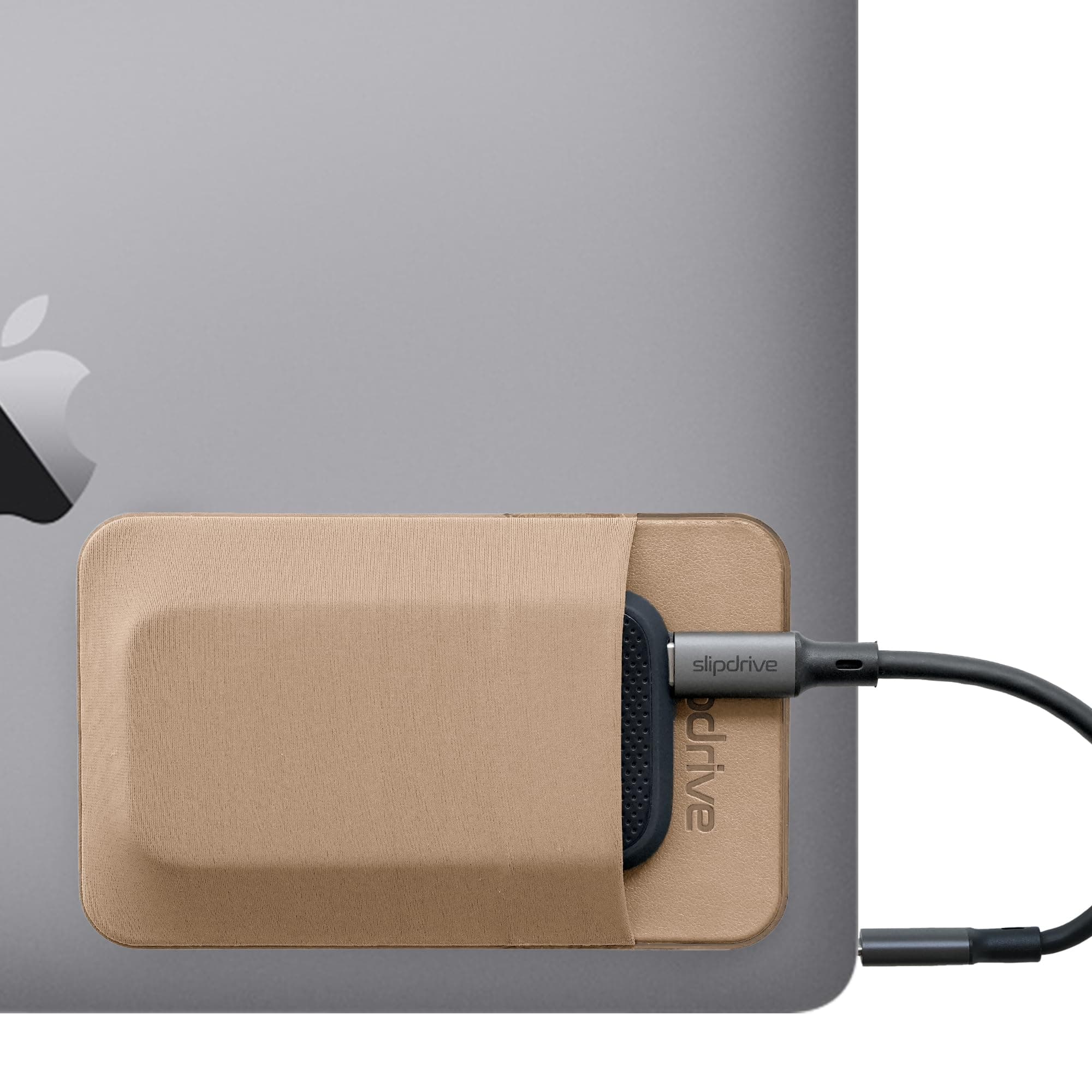 Slipdrive - Portable Hard Drive Sleeve for Laptop - SSD Solid State Drive - Reusable Adhesive - 5” x 3.2” Stick on External Hard Drive Carrying Case - Travel Pocket Pouch (Small, Sand Stone)