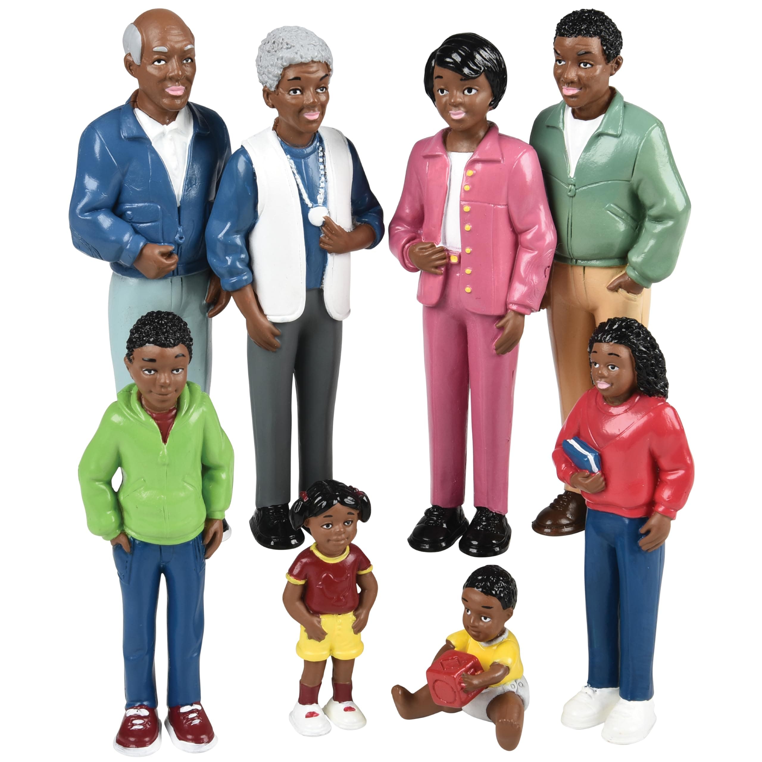Creative Minds Marvel Education African American Family Toy Figure Set for Kids Ages 3+, Set of 8 Inclusive and Diverse Dollhouse Toy Figurines, Multicolor