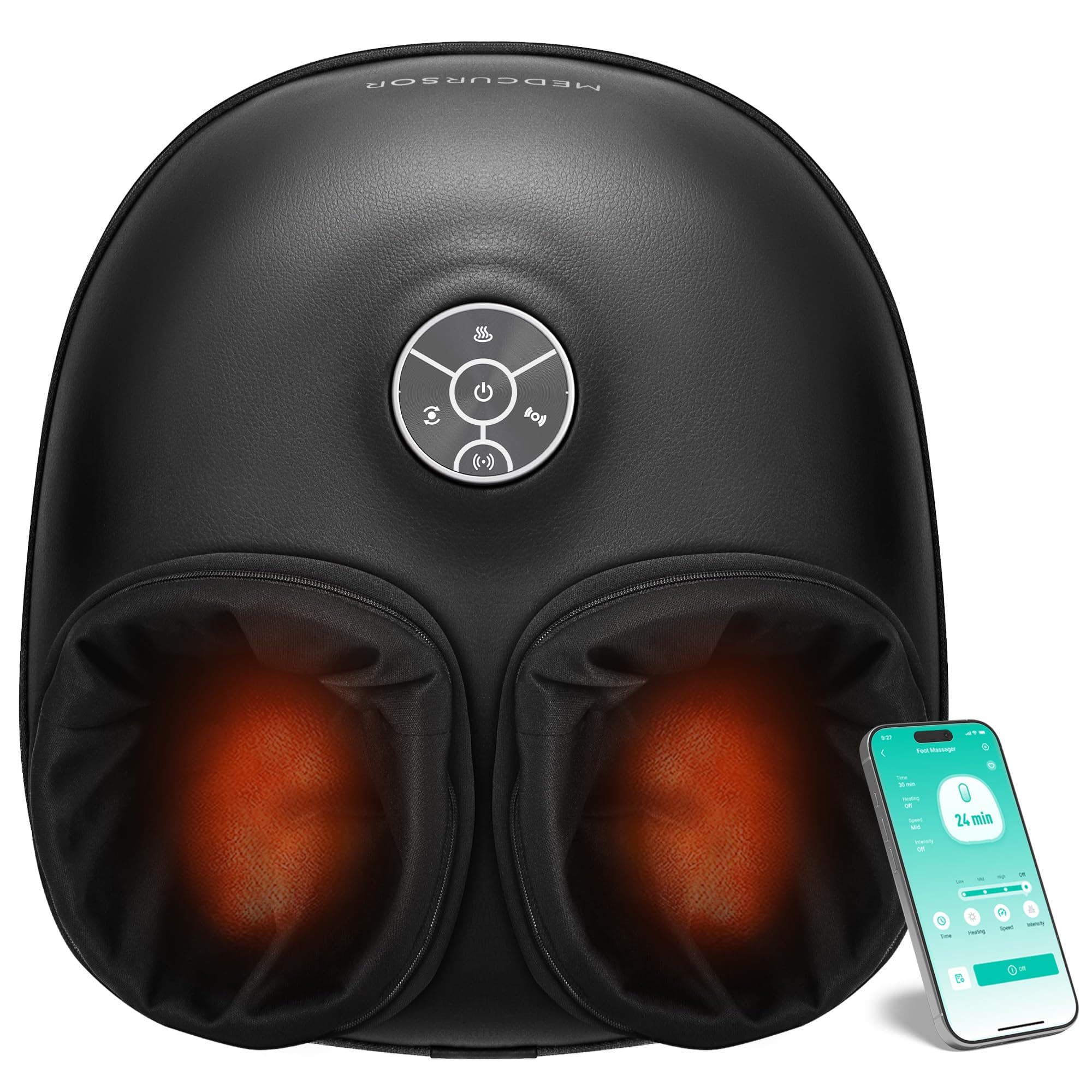 Medcursor Foot Massager with Heat - 2026 Upgraded Shiatsu Deep Kneading Machine, Multi Air Compression Intensity, Smart APP Mobile Remote Control, Feet Massage for Home and Office Use