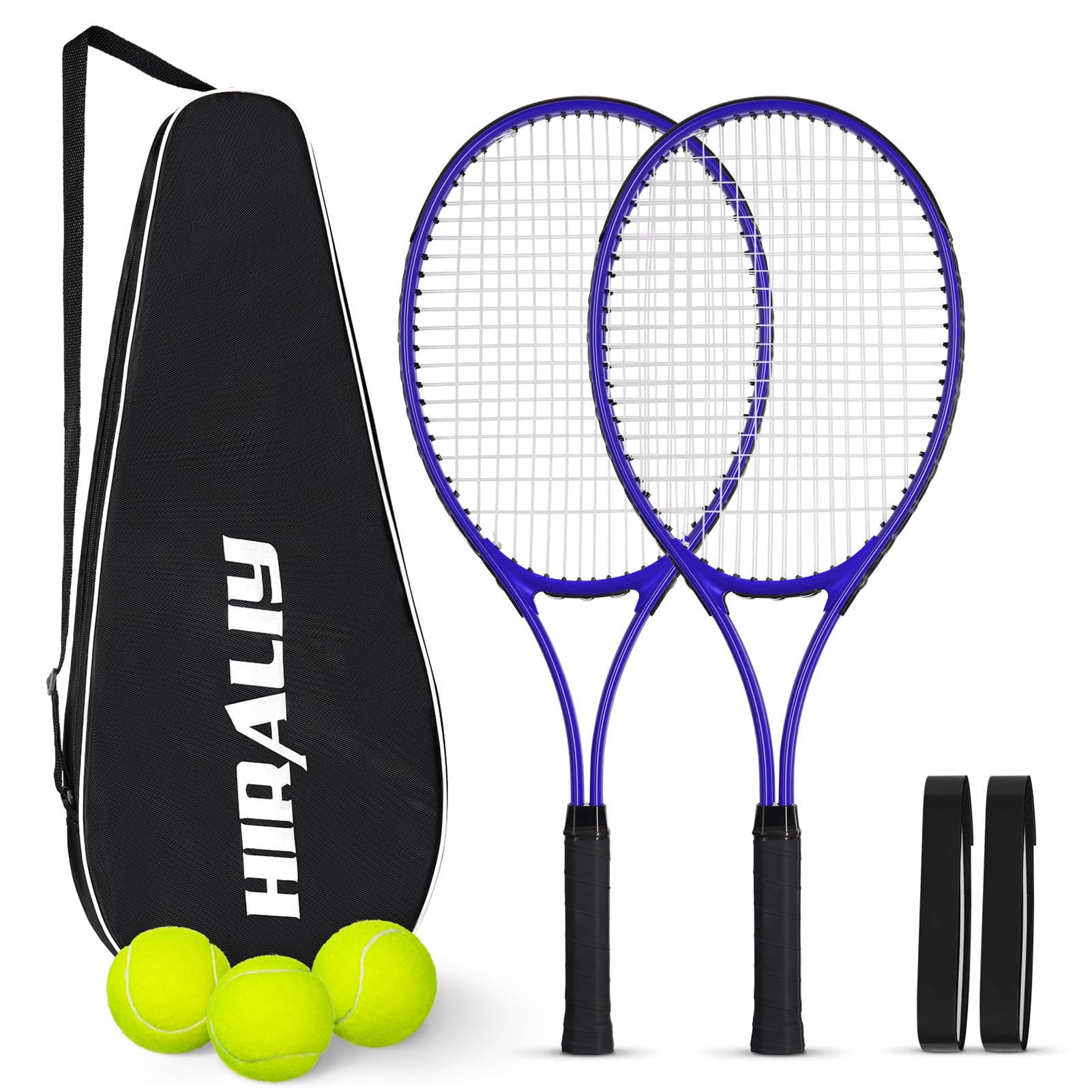 HIRALIY 27" Tennis Rackets Set of 2, 3 Tennis Balls, 2 Tennis Racquets, 2 Overgrip Tapes and 1 Carrying Bag Outdoor Recreational Sport Game