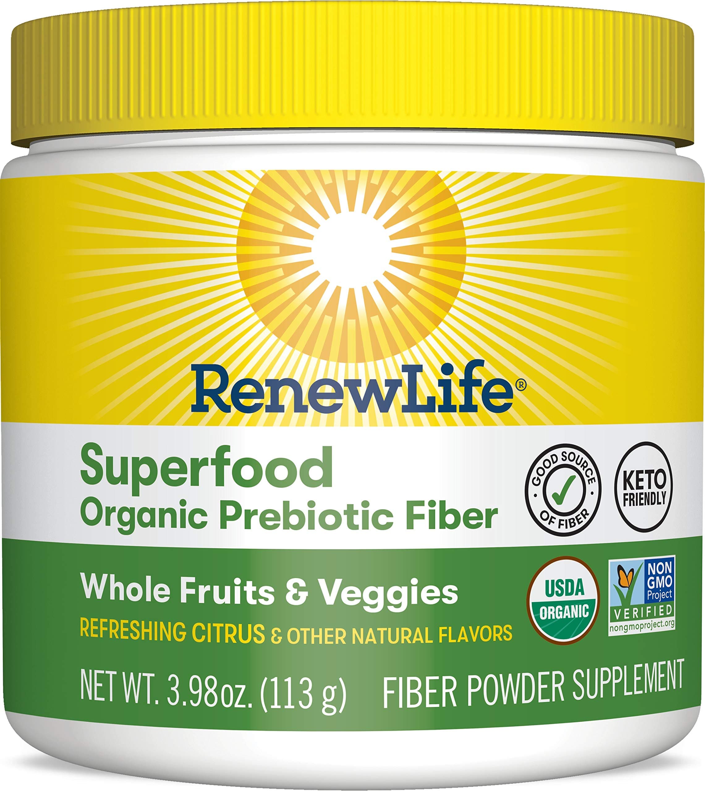 Renew Life Adult Superfood Organic Prebiotic Fiber, Fiber Powder Supplement, 3.98 oz. (Package May Vary)