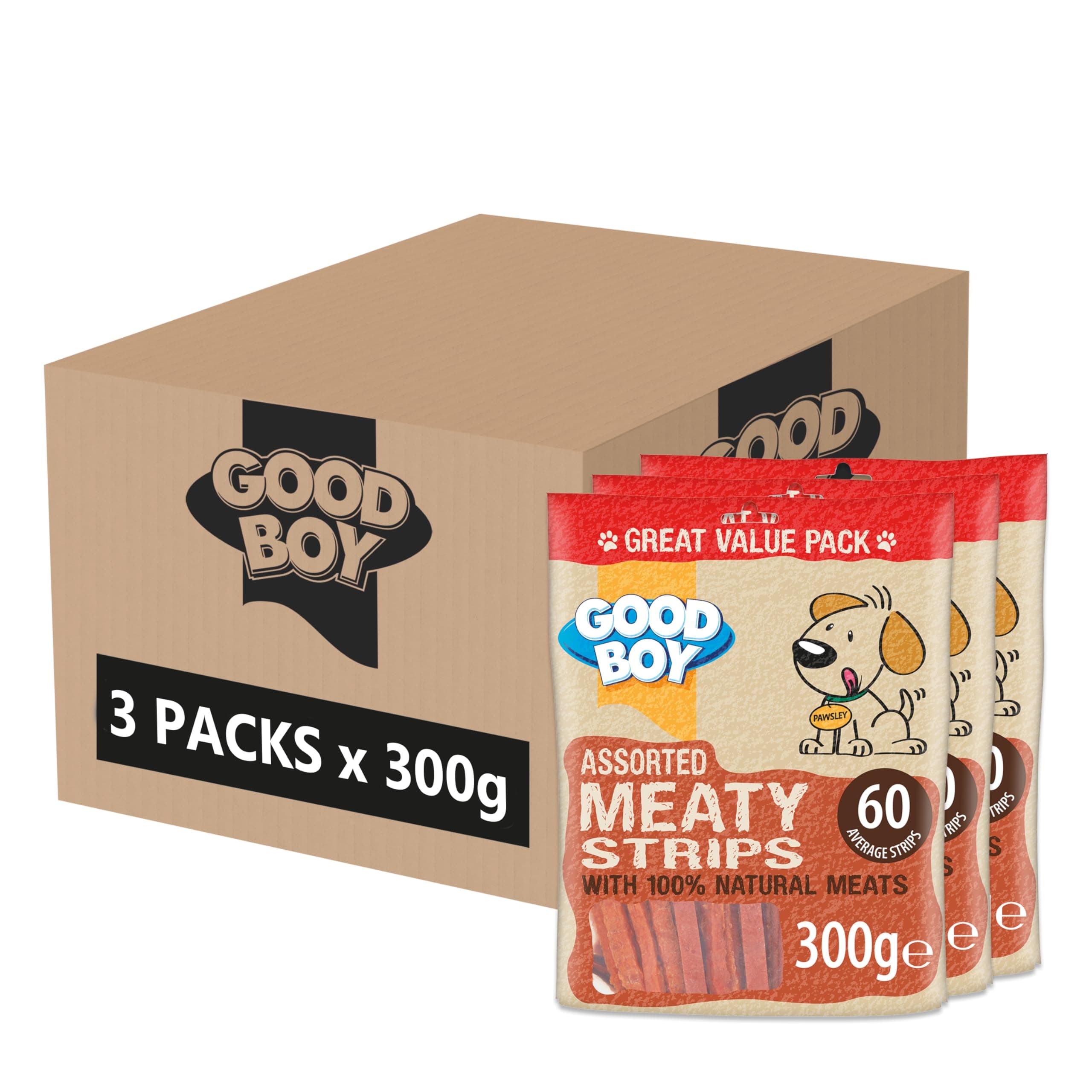 – Meaty Strips - Natural Dog Treats - Chicken, Beef & Duck Variety - Bulk Box - 3 x 300g