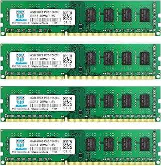 Motoeagle16GB Kit (4 X4GB) PC3-10600U DDR3 1333MHz UDIMM RAM, 4GB DDR3 DIMM Memory, CL9 1.5V 240-Pin Desktop 2RX8