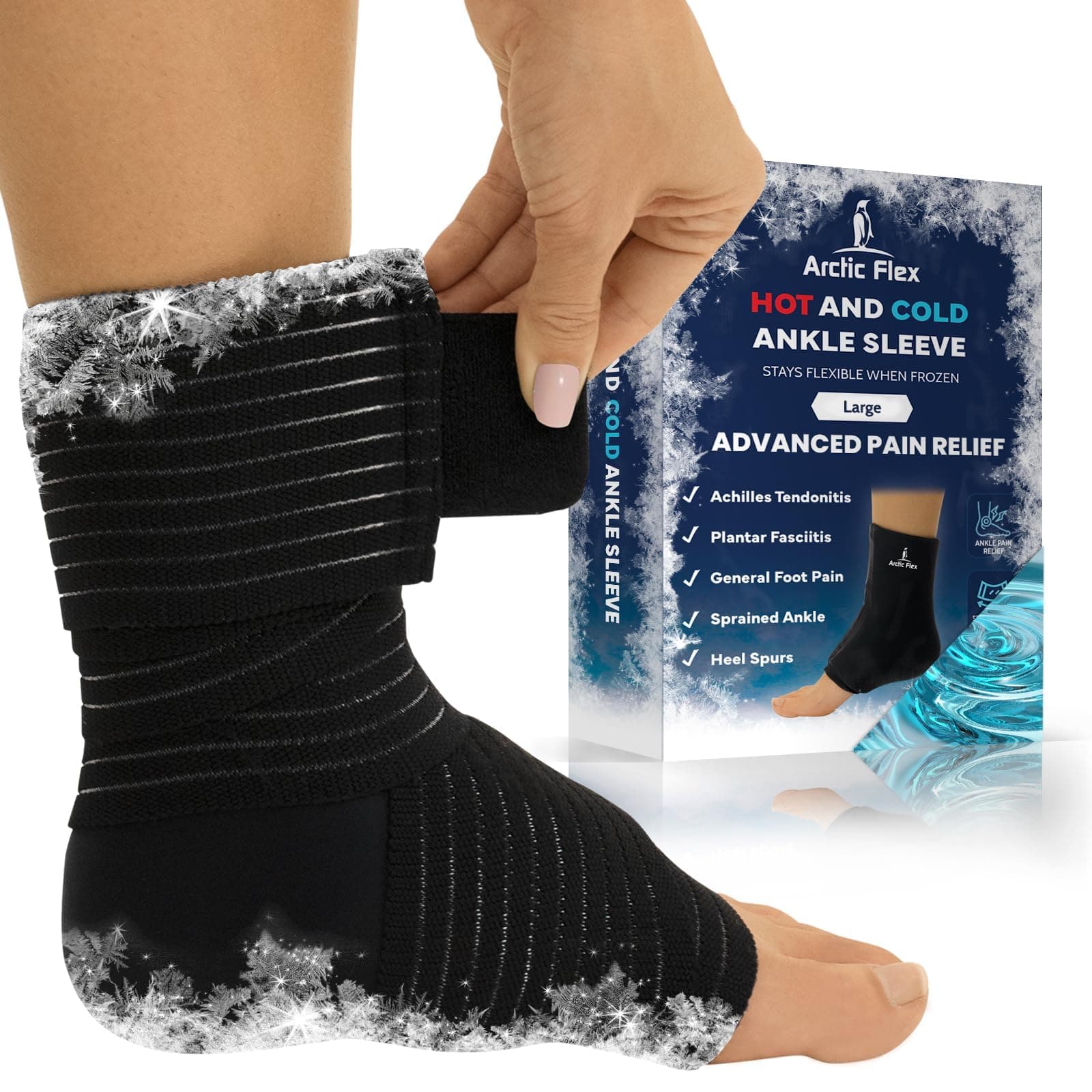 Arctic Flex Ankle Ice Pack Wrap for Swelling - Adjustable Hot & Cold Gel Compression for Foot & Heel Injuries Reusable, Pain Relief - Reusable Cooling Therapy