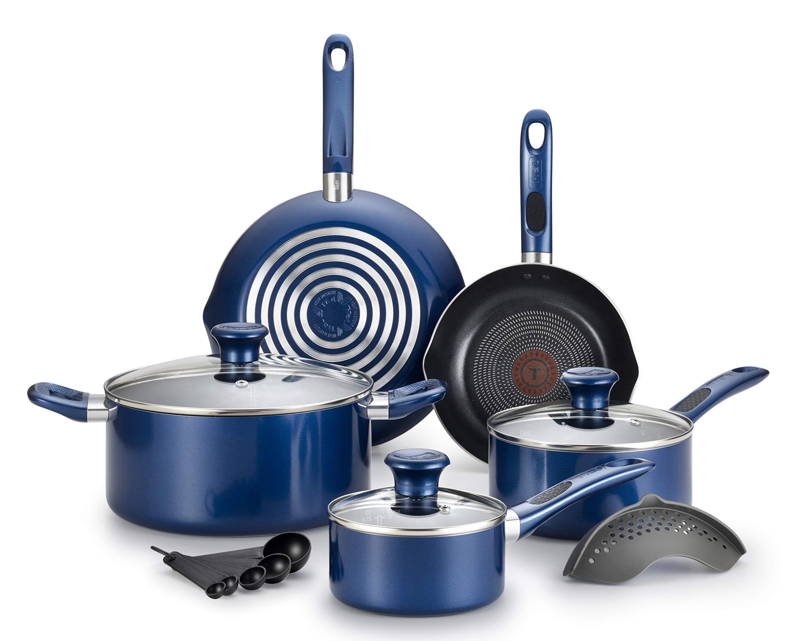 Excite ProGlide Nonstick Thermo-Spot Heat Indicator Dishwasher Oven Safe Cookware Set, 14-Piece, Blue