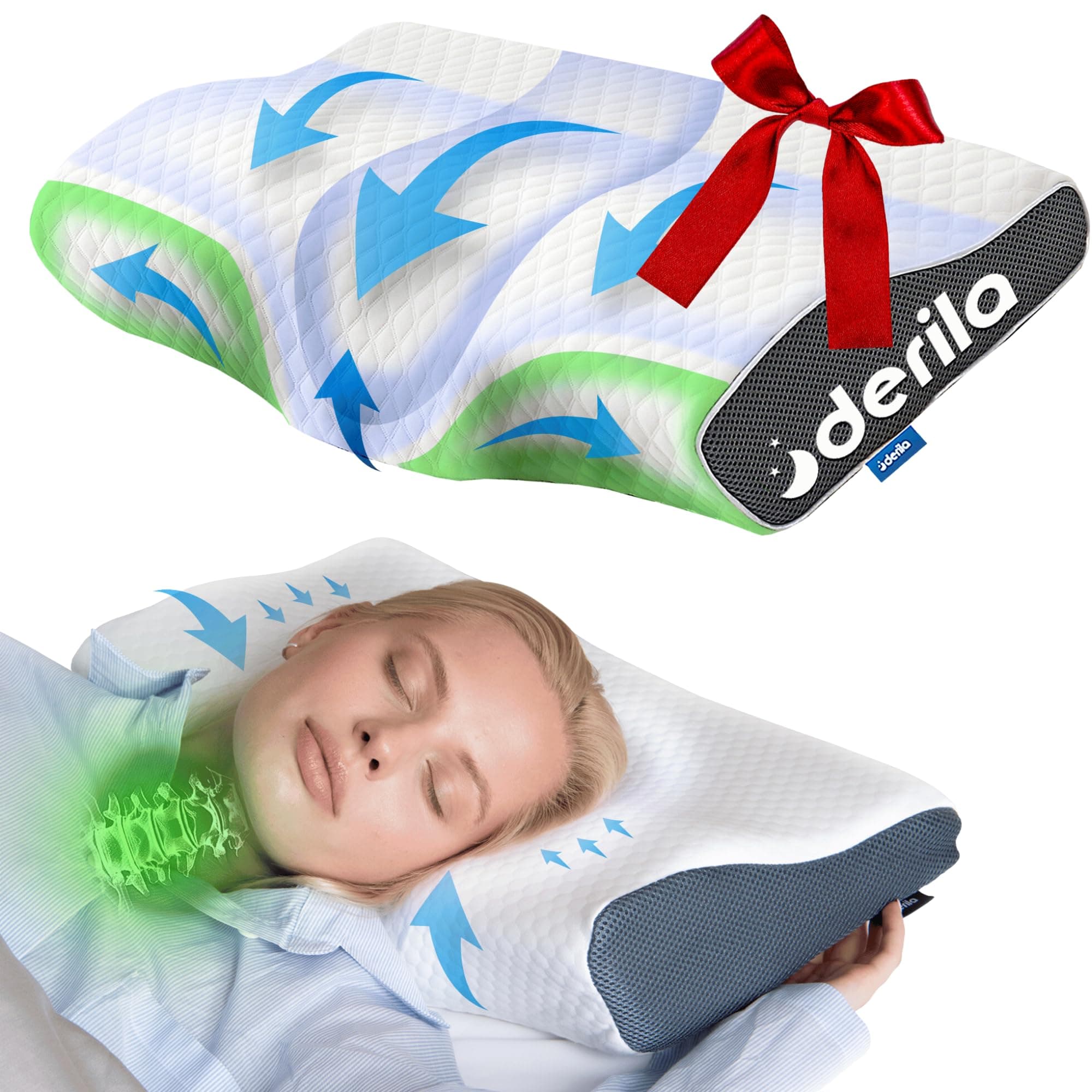 Derila King Size Neck Pillow for Sleeping, Cervical Pillow, Memory Foam Side Sleeper Pillows, Bed Contour Pillows for Back, Stomach Sleepers for Men 23.6x13.4x4.3 in