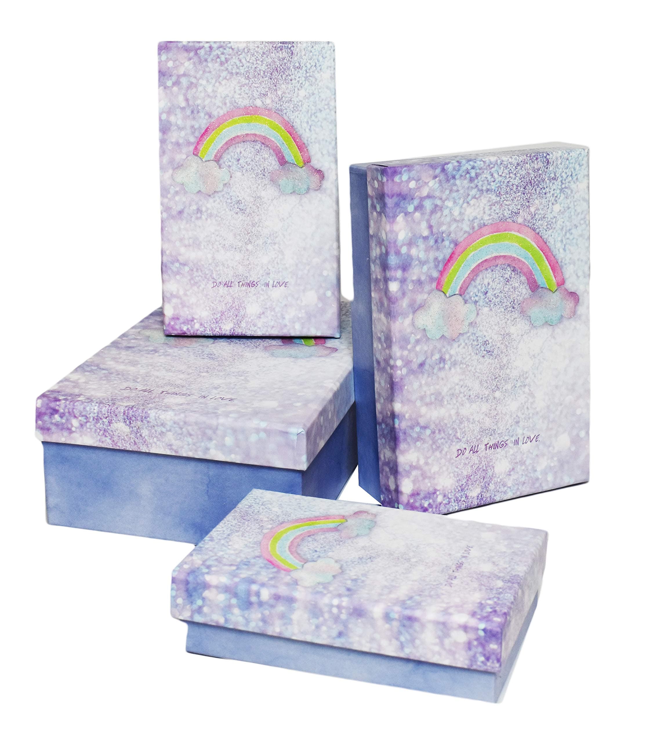 ALEF Elegant Decorative Themed Nesting Gift Boxes -4 Boxes- Nesting Boxes Beautifully Themed and Decorated! (Sm Over the Rainbow)