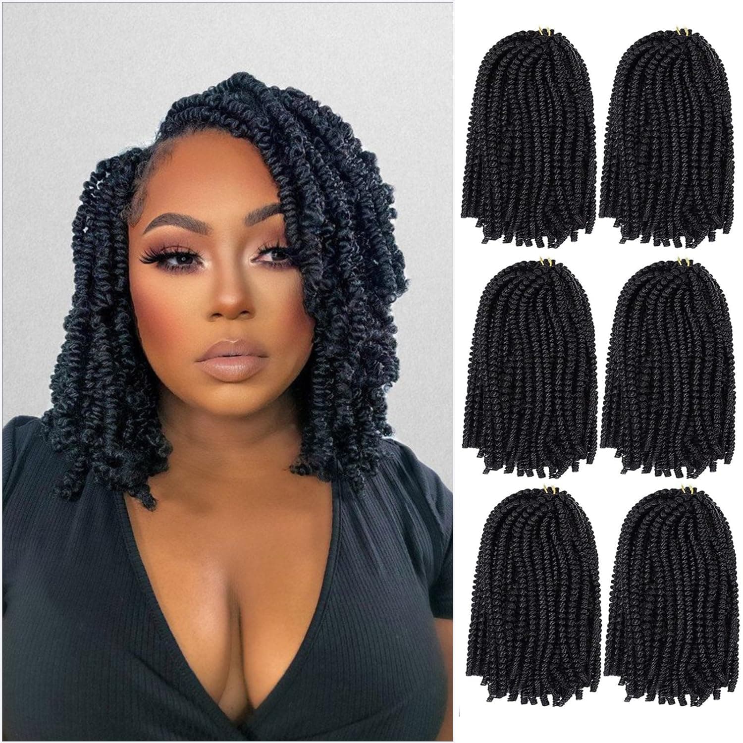 Spring Twist Hair 8 Inch Spring Twist Crochet Hair 6 Packs Spring Twist Braiding Hair For Butterfly Locs Soft Locs Low Temperature Synthetic Fiber Fluffy Hair Extensions (8 Inch,2#)