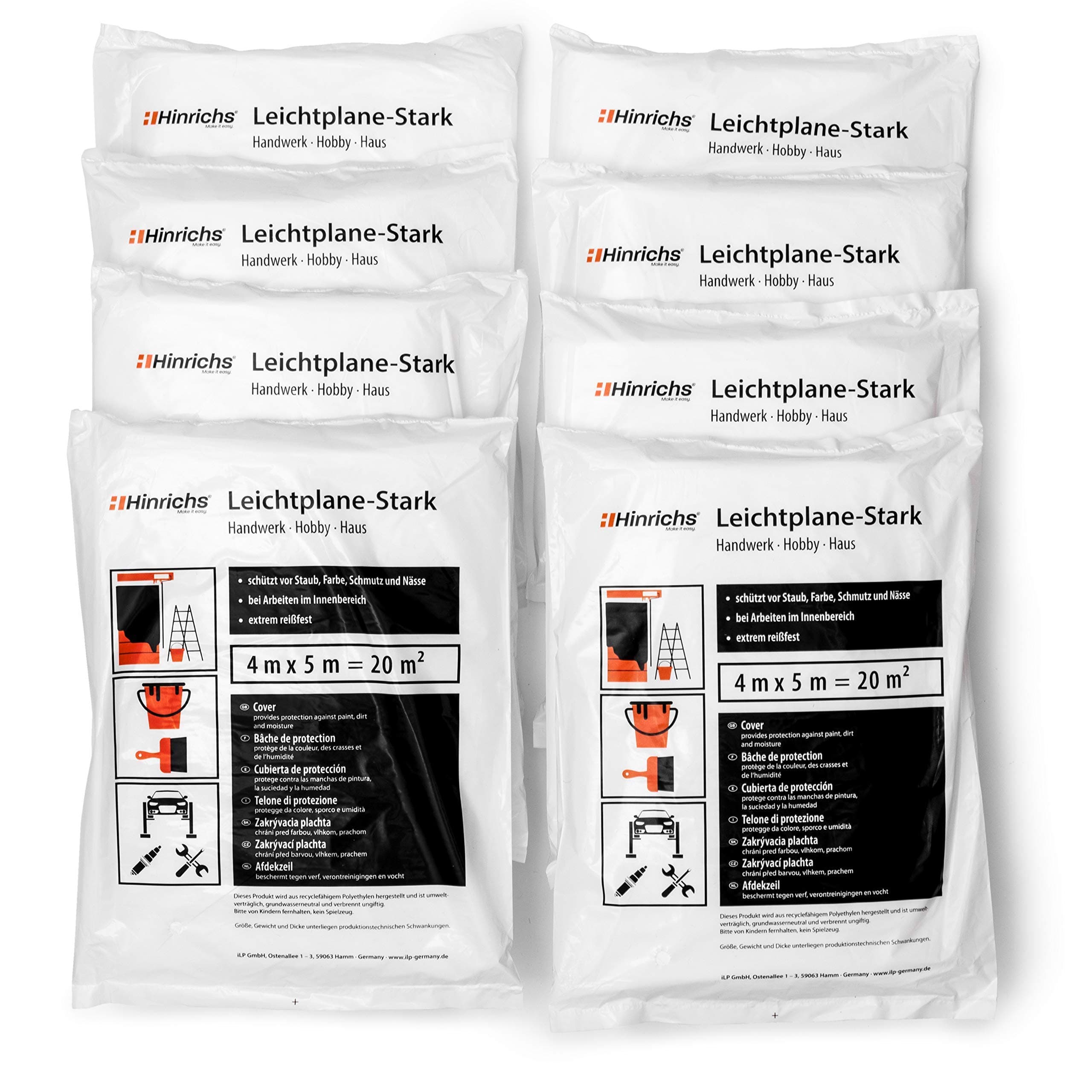 Hinrichs8-Pack Plastic Dust Sheets for Decoratingâ€“ 4m x 5m â€“ Dust Sheet Plastic Sheet - Decorating Sheets for Painting and Furniture Protection - LDPE Quality â€“ Dustsheets - Decorating sheets