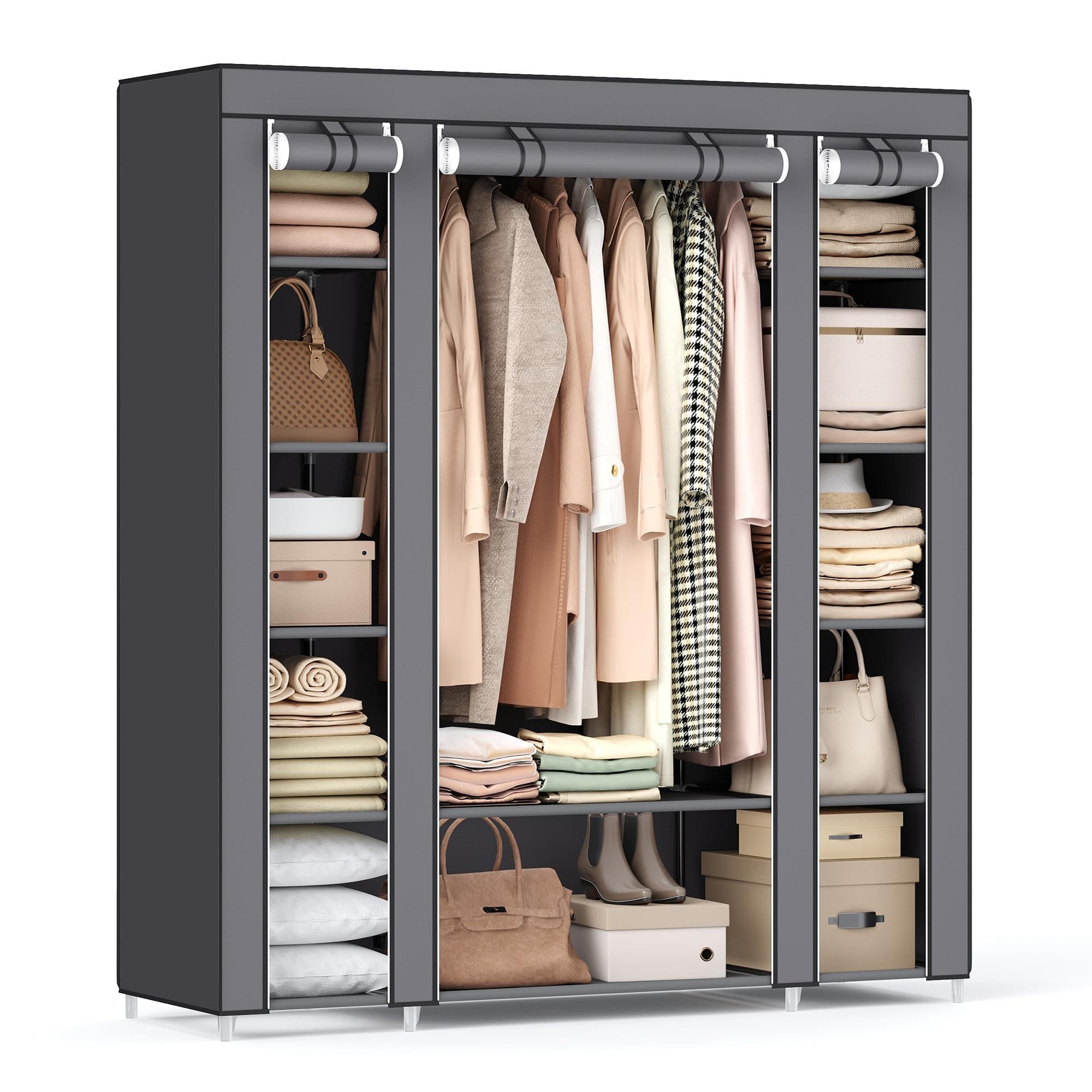 59 Inch Closet Organizer Wardrobe Closet Portable Closet shelves, Closet Storage Organizer with Non-woven Fabric, Quick and Easy to Assemble, Extra Strong and Durable, Gray ULSF03G