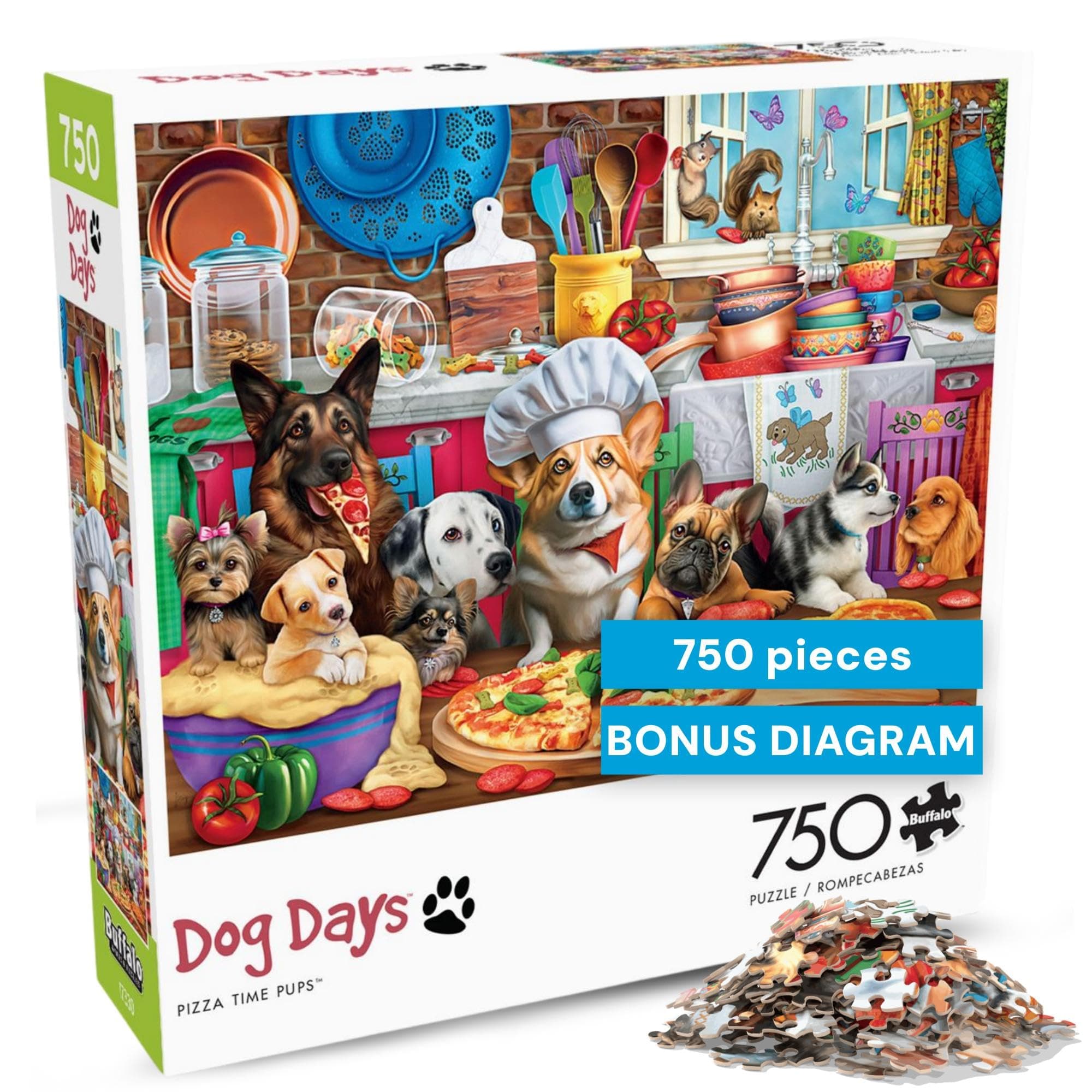 Pizza Time Pups by Brigid Ashwood 750 Piece Jigsaw Puzzle for Adults and Teens Colorful Dogs Kitchen Scene