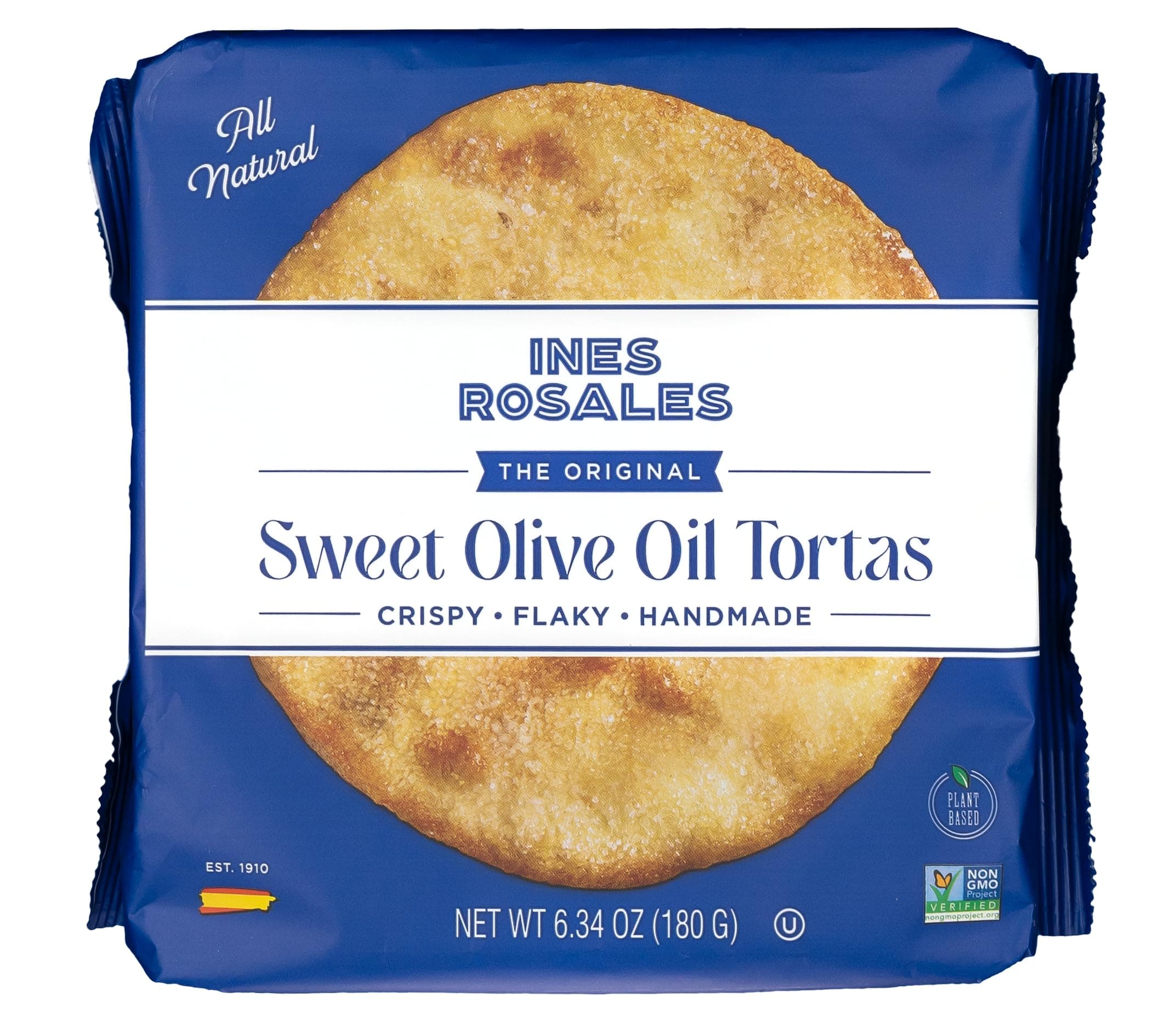 Original Sweet Olive Oil Tortas ( Pack of 5) (Tortas de Aceite Originales) 6.34 Oz (180 g) pack, contains each pack six Fine Mediterranean Crisps (Tortas) individually wrapped