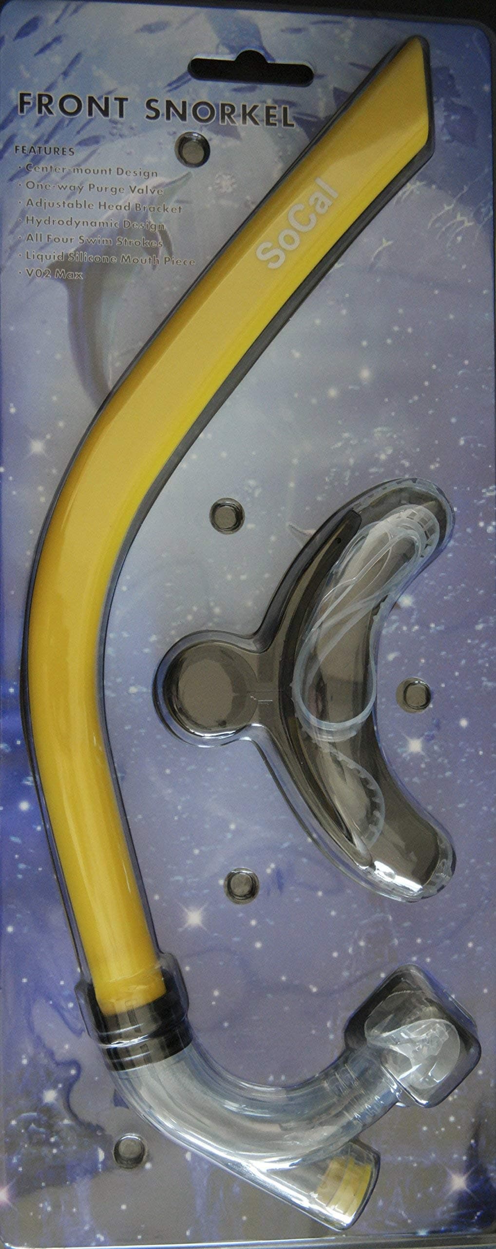 So Cal Swimmer's Snorkel Front Mount Center Mount with Purge Value (Yellow)