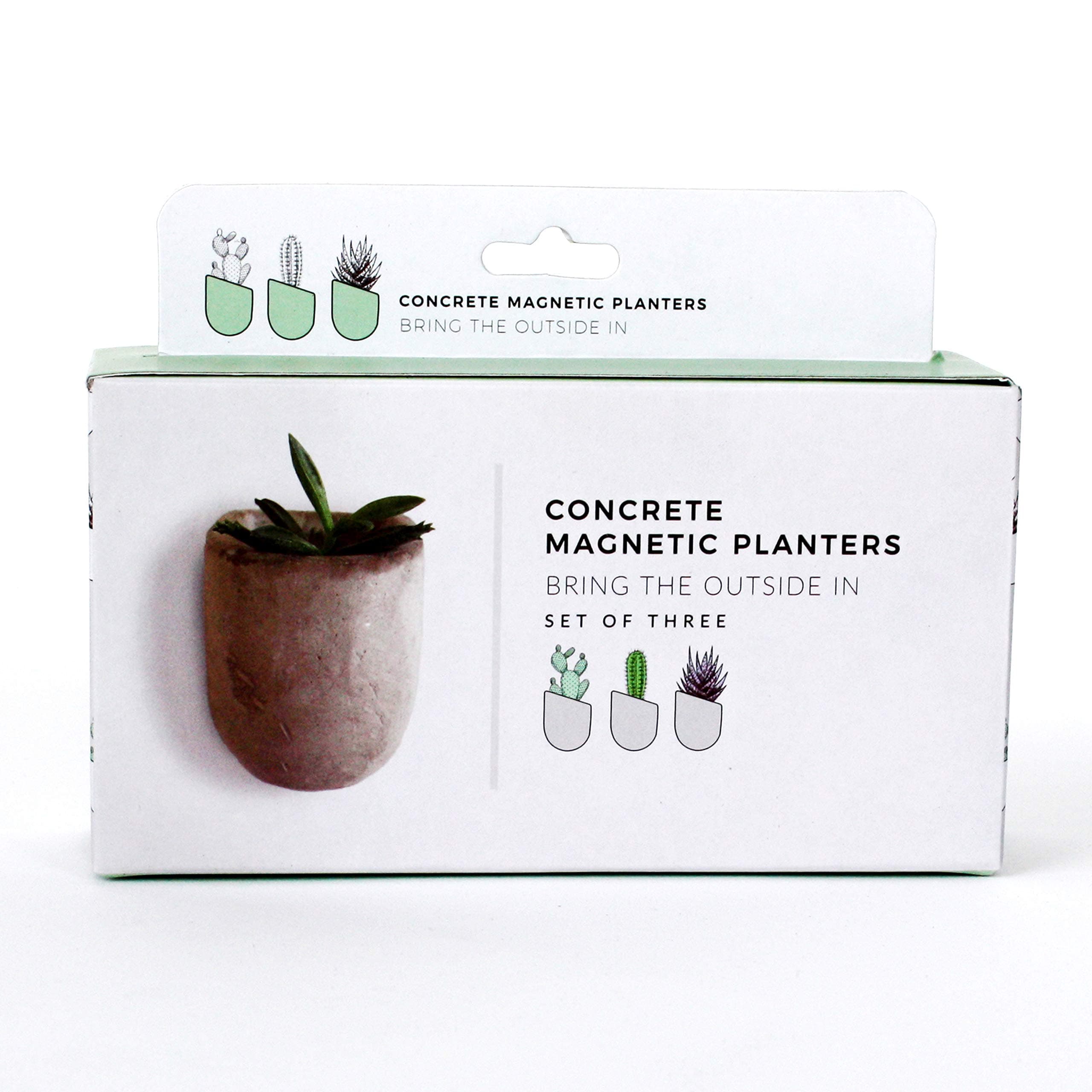 Gift Republic Magnetic Concrete Plant Pots Set of 3 Fridge Planters for Succulents or Small Plants Space-Saving Home Decor & Housewarming Gift Boxed