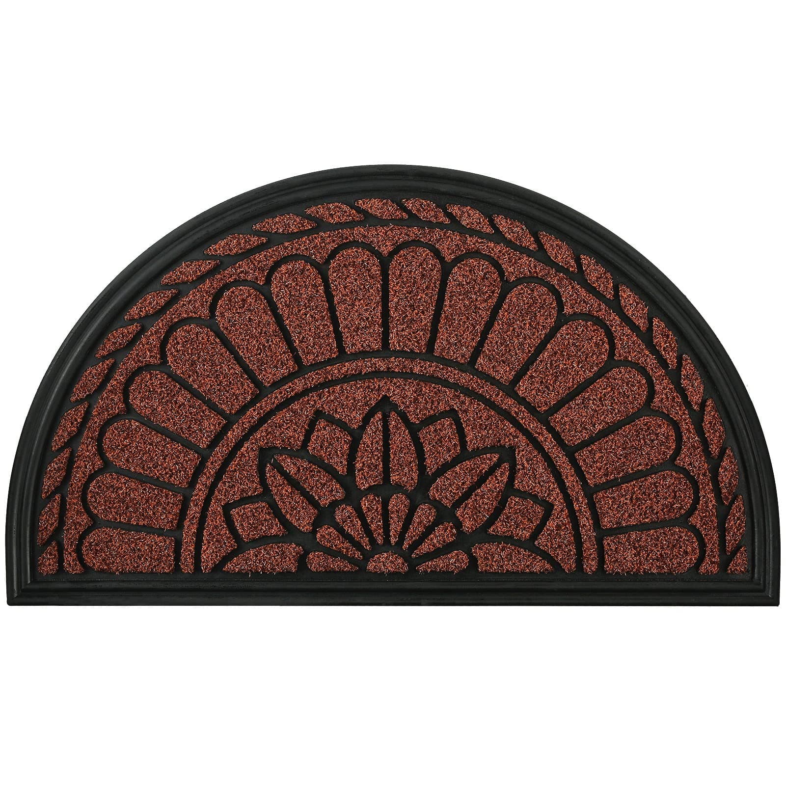 Mibao Half Round Door Mat, Non-Slip Welcome Entrance Way Mat, Durable Rubber Door Mats, Low-Profile Heavy Duty Doormat, Half Circle Mats for Garage, Patio, High Traffic Areas, 18" x 30", Maroon