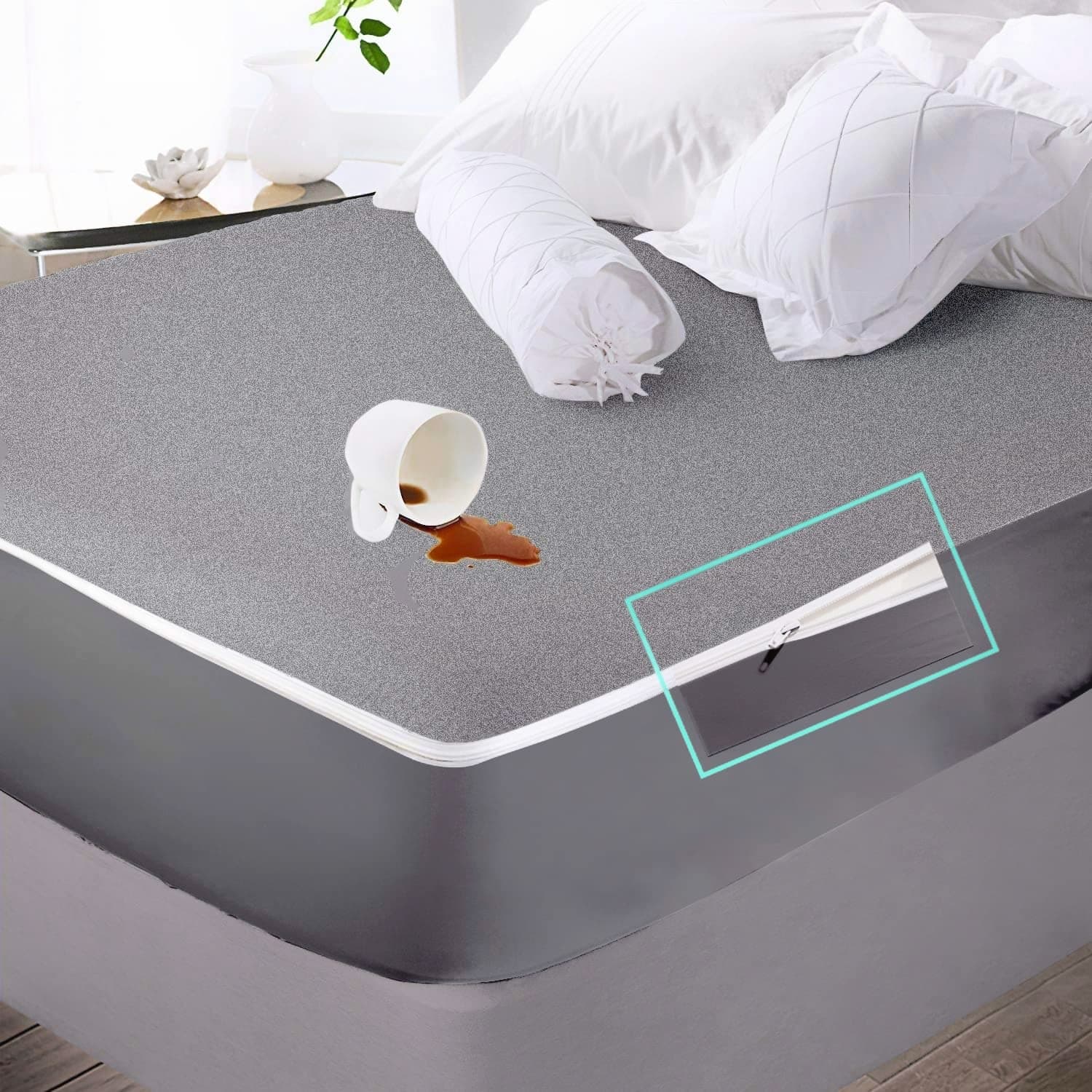 Trance Home Linen 100% Cotton Waterproof Mattress Protector with Zippered Chain | Dust Mite Proof, Bed Bug Protection Bed Cover (72 X 30 inch, Grey)