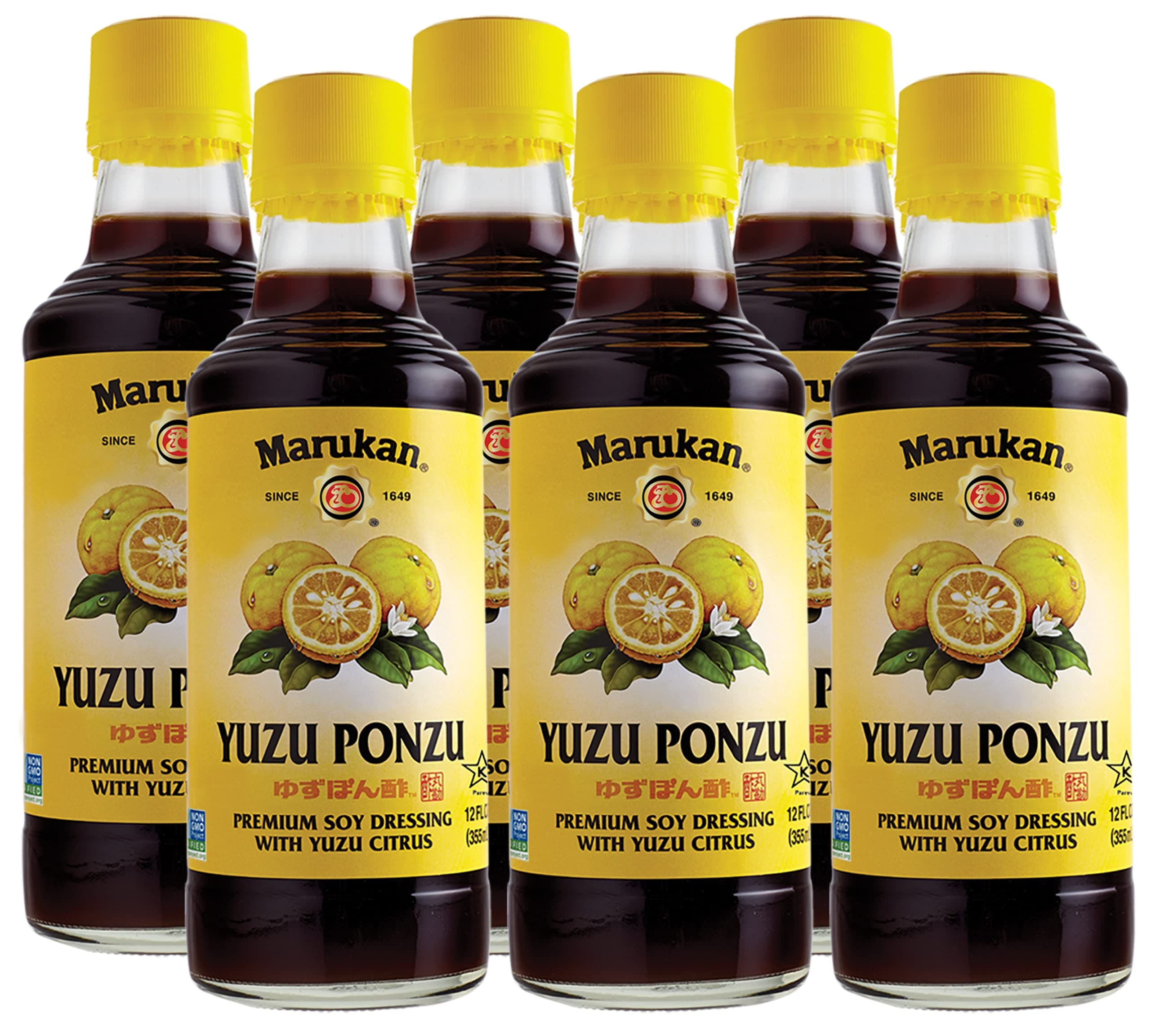 Marukan Ponzu Yuzu Soy Citrus Dressing (yellow label), 12 Ounce Glass Bottle (Pack of 6)