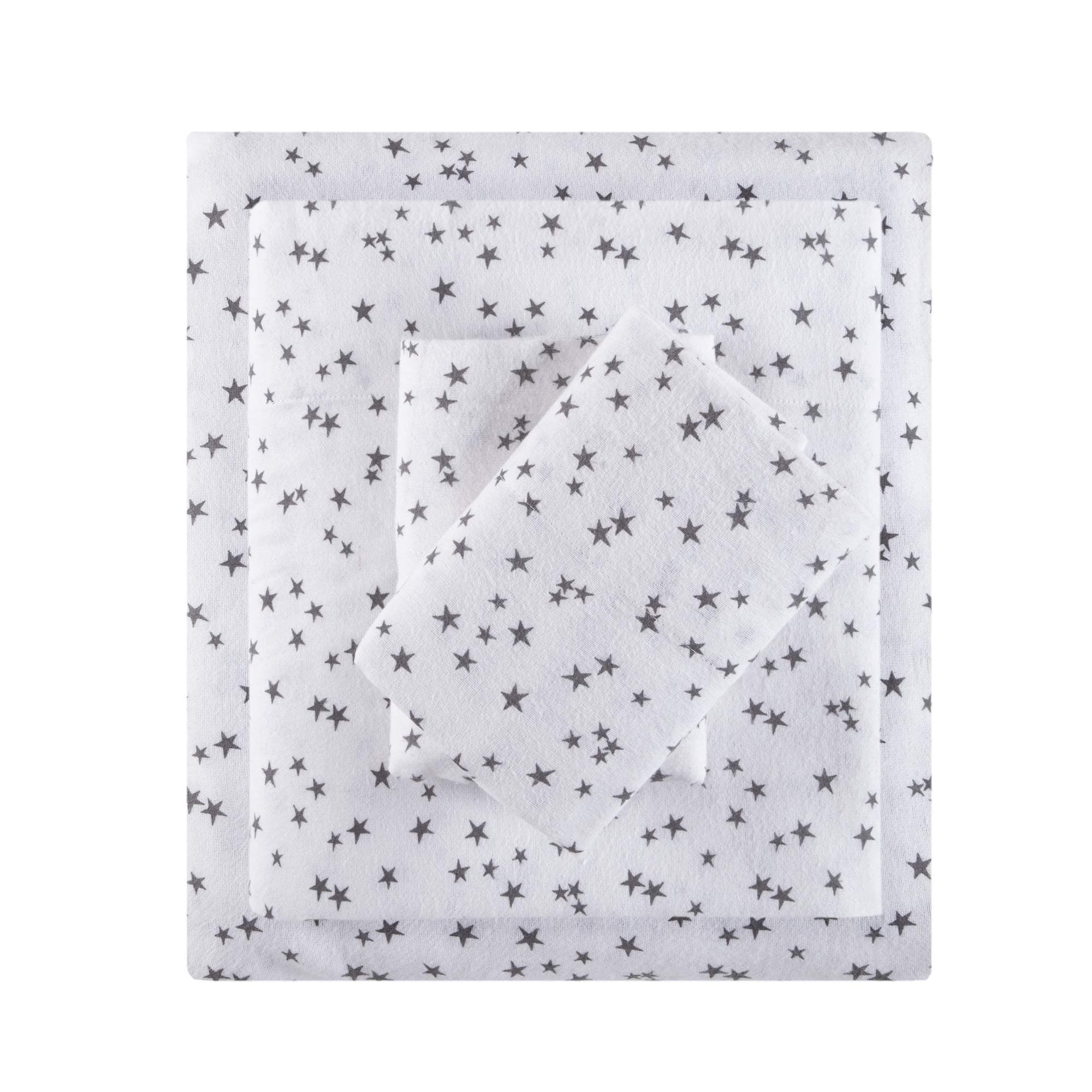 Intelligent Design Cozy Soft 100% Cotton Flannel Print Animals Stars Cute Warm, Ultra Soft Cold Weather Sheet Set Bedding, Twin XL, Grey Stars 3 PieceOEKO-TEX STANDARD 100