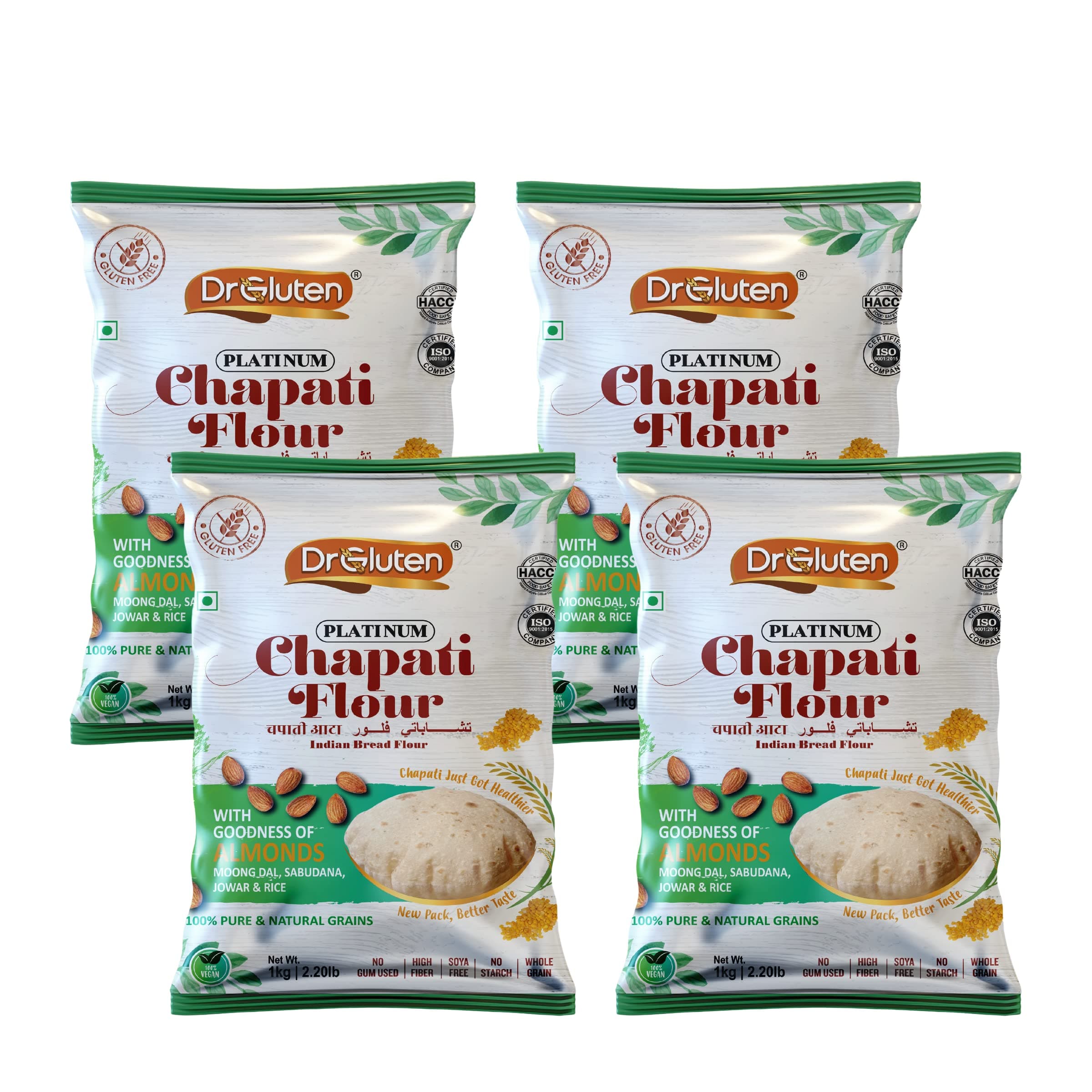 Dr. Gluten Multigrain Healthier Platinum Chapati Flour with Millets & Brown Rice Pack of 4(1kg Each) | Gluten Free & Wheat Free Atta | Rich in Fibre,Nutrients & Antioxidant | All-rounder Cooking Flour
