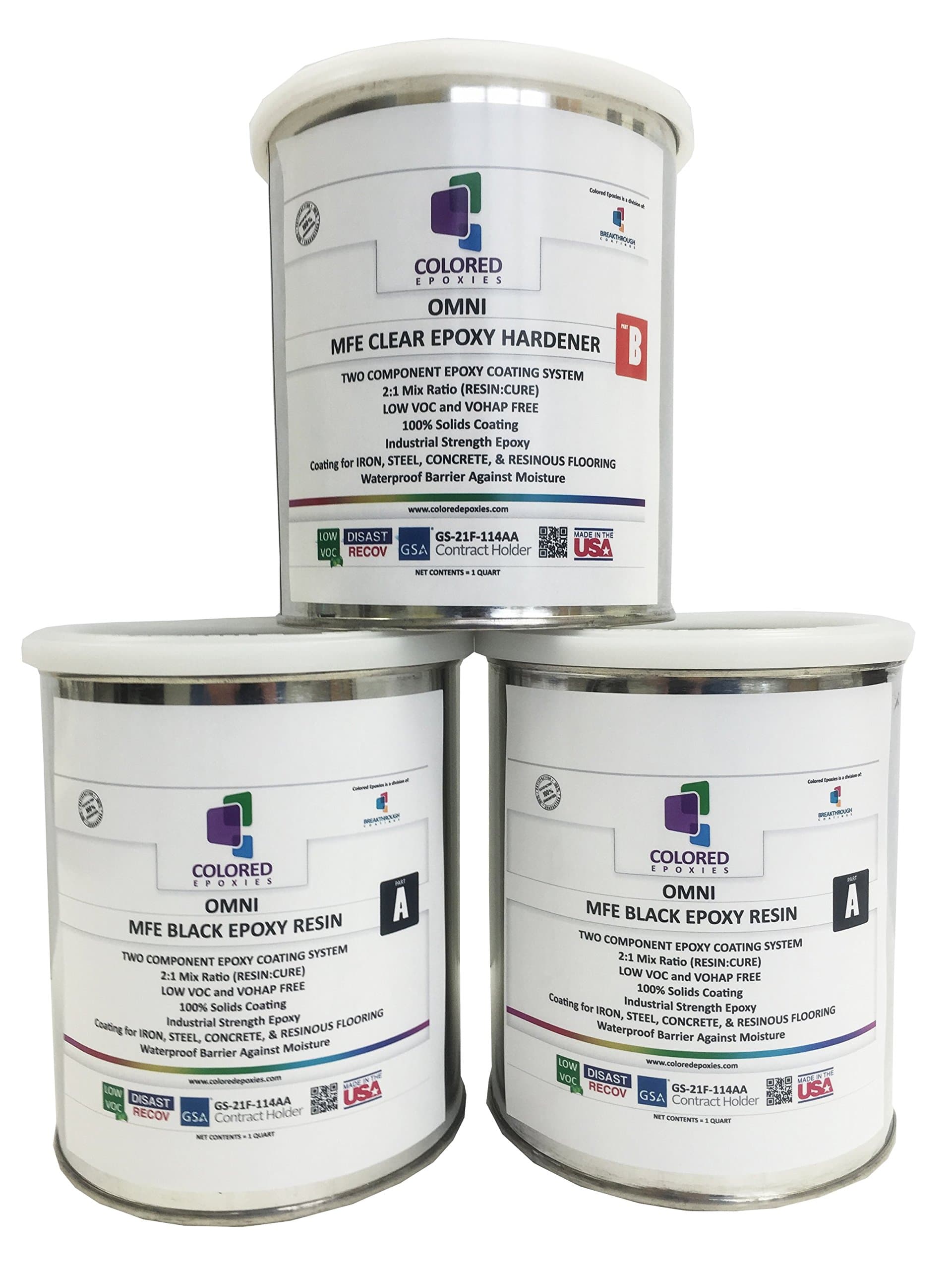 Coloredepoxies 10005 Black Epoxy Resin Coating Made with Beautiful and Vibrant Pigments, 100% Solids, for Garage Floors, Basements, Concrete and Plywood. 3 Quart Kit