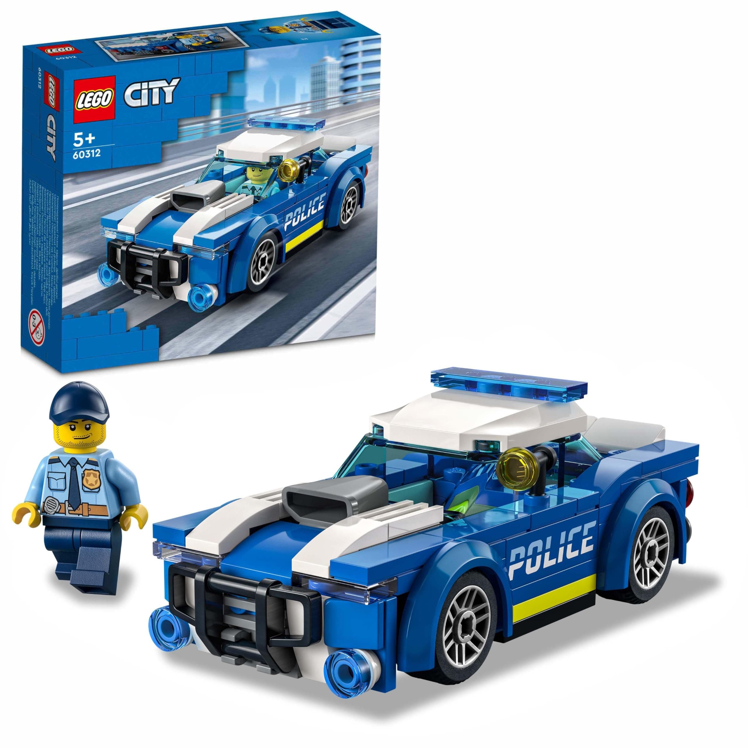 60312 City Police Car Toy for Kids 5 plus Years Old with Officer Minifigure, Small Gift Idea, Adventures Series, Chase Vehicle Building Set