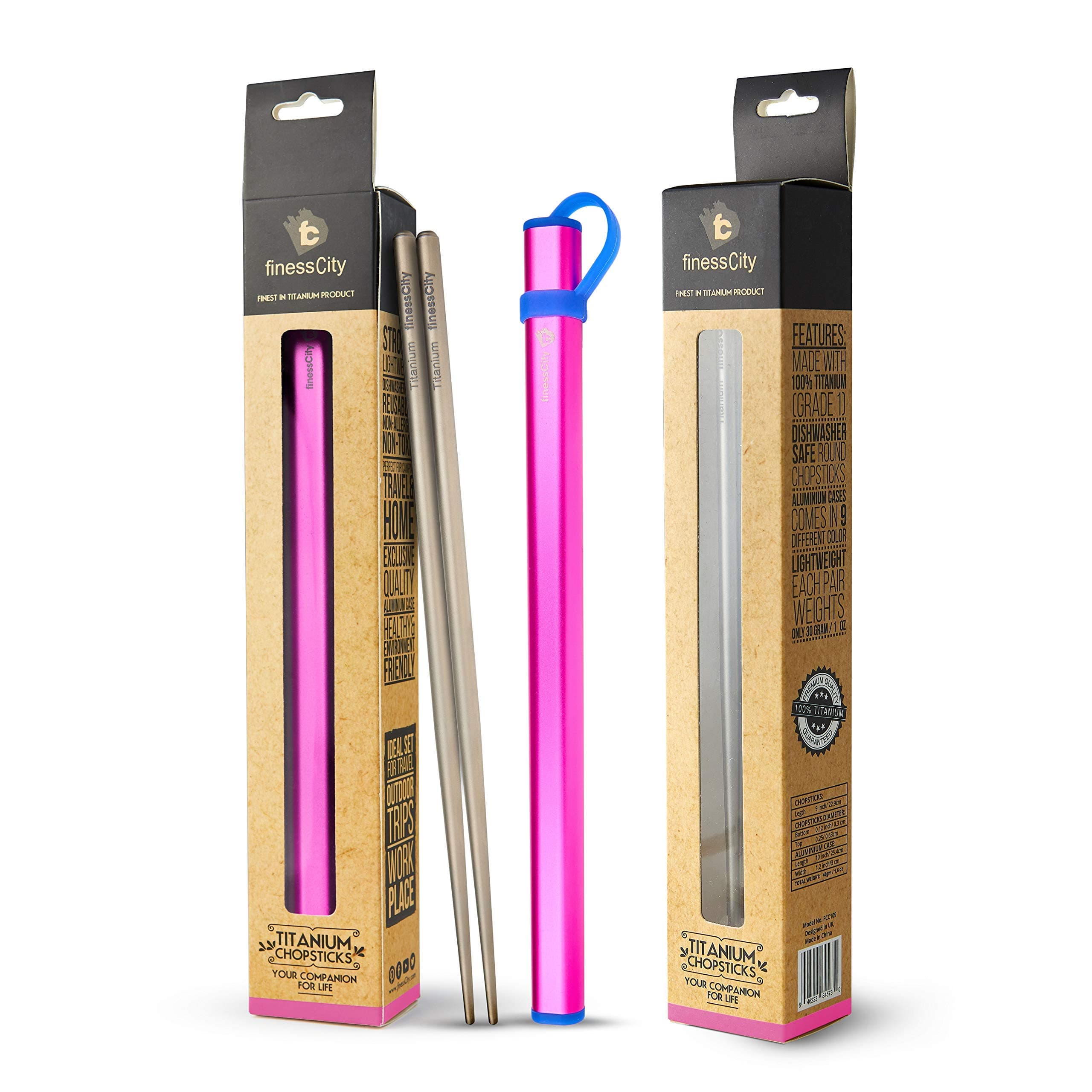 Chopsticks, 1 Pair of Chopstick, Titanium Chopsticks with Aluminium Case (Pink)