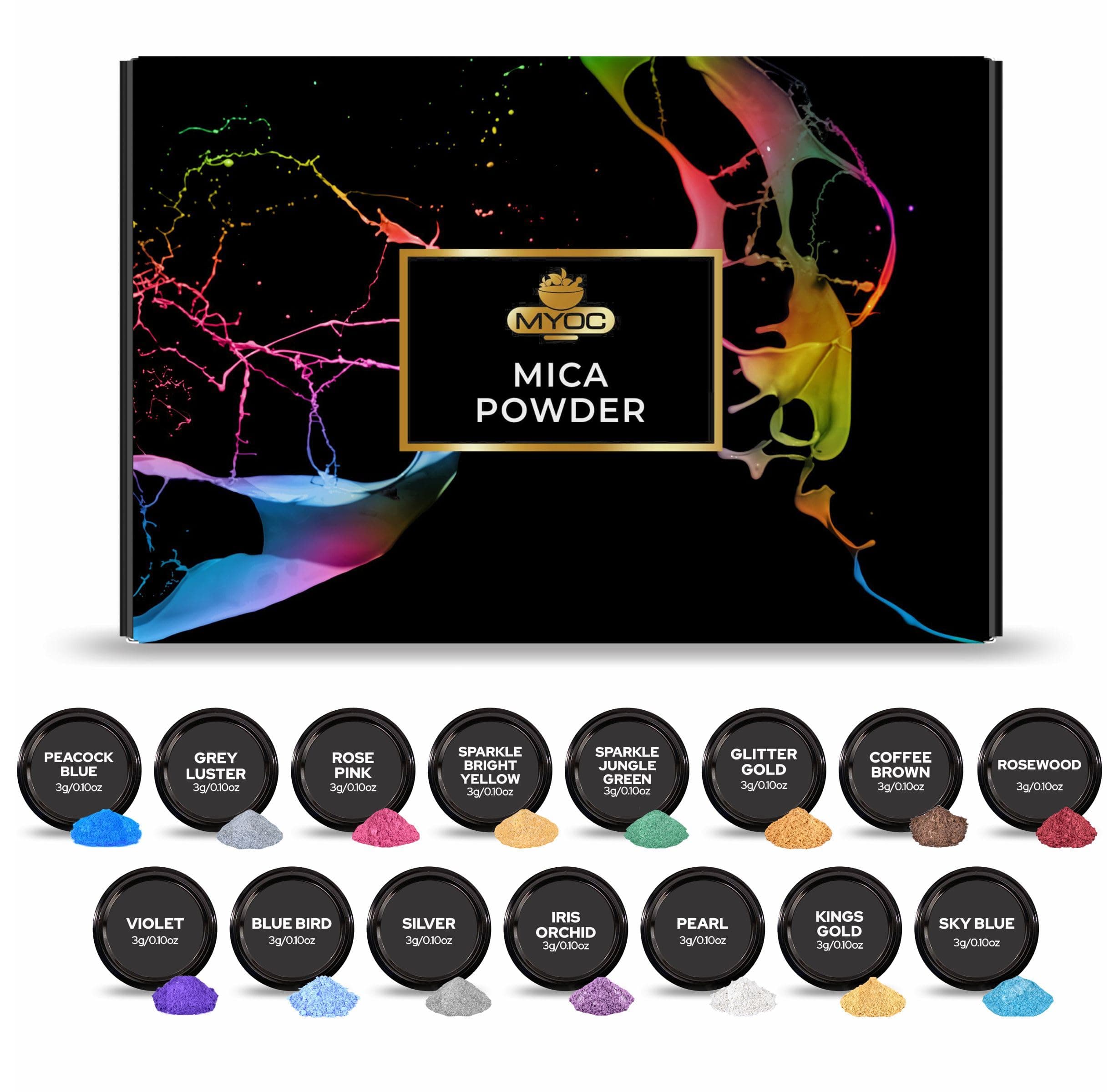Mica Powder – Set of 15 (3 g/ 0.11 Oz), Mica Powder Cosmetic Grade for Soap,Candle, Epoxy Resin, Ink, Lip Gloss, Shimmery Makeup, Nail Paint & amp; Eye shadow | Made in India