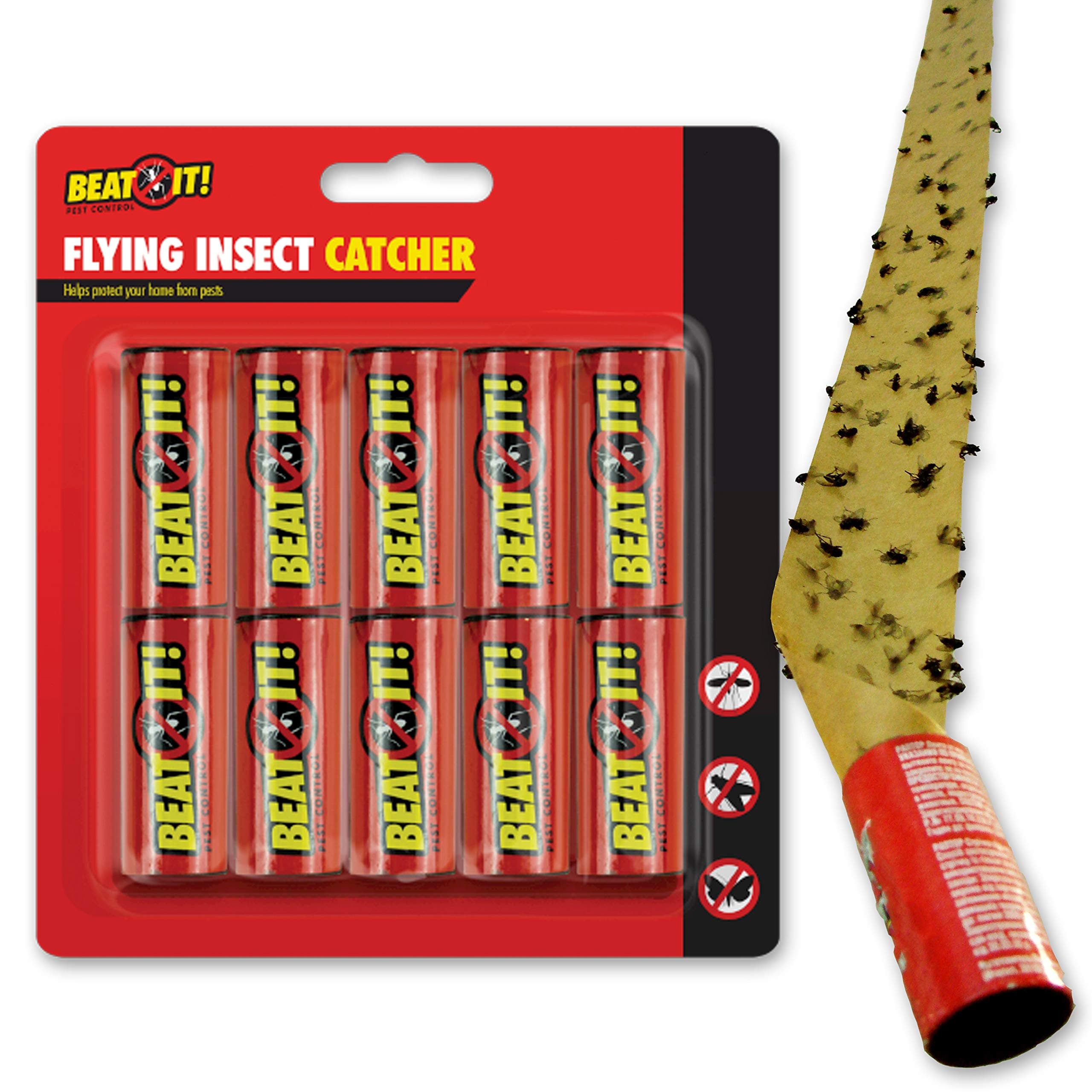Beat It 8x Fly Paper Strips - Catches Flies, Moths, Mosquitoes & Other Flying Insects
