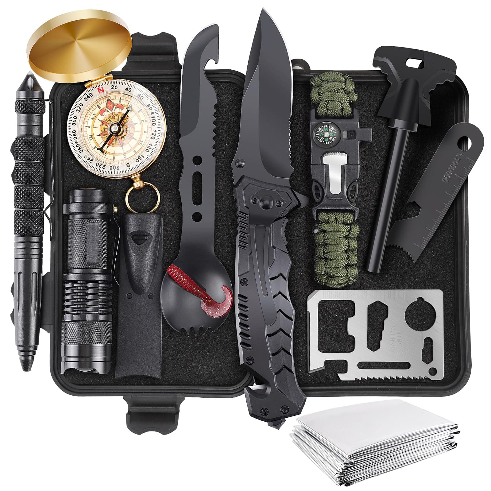 ABPIR Gifts for Christmas Survival Kits for Men Dad Husband Him, 13 in 1 Survival Gear and Equipment Tactical Tools for Camping Hiking Hunting Outdoor Adventure, Cool Birthday Idea
