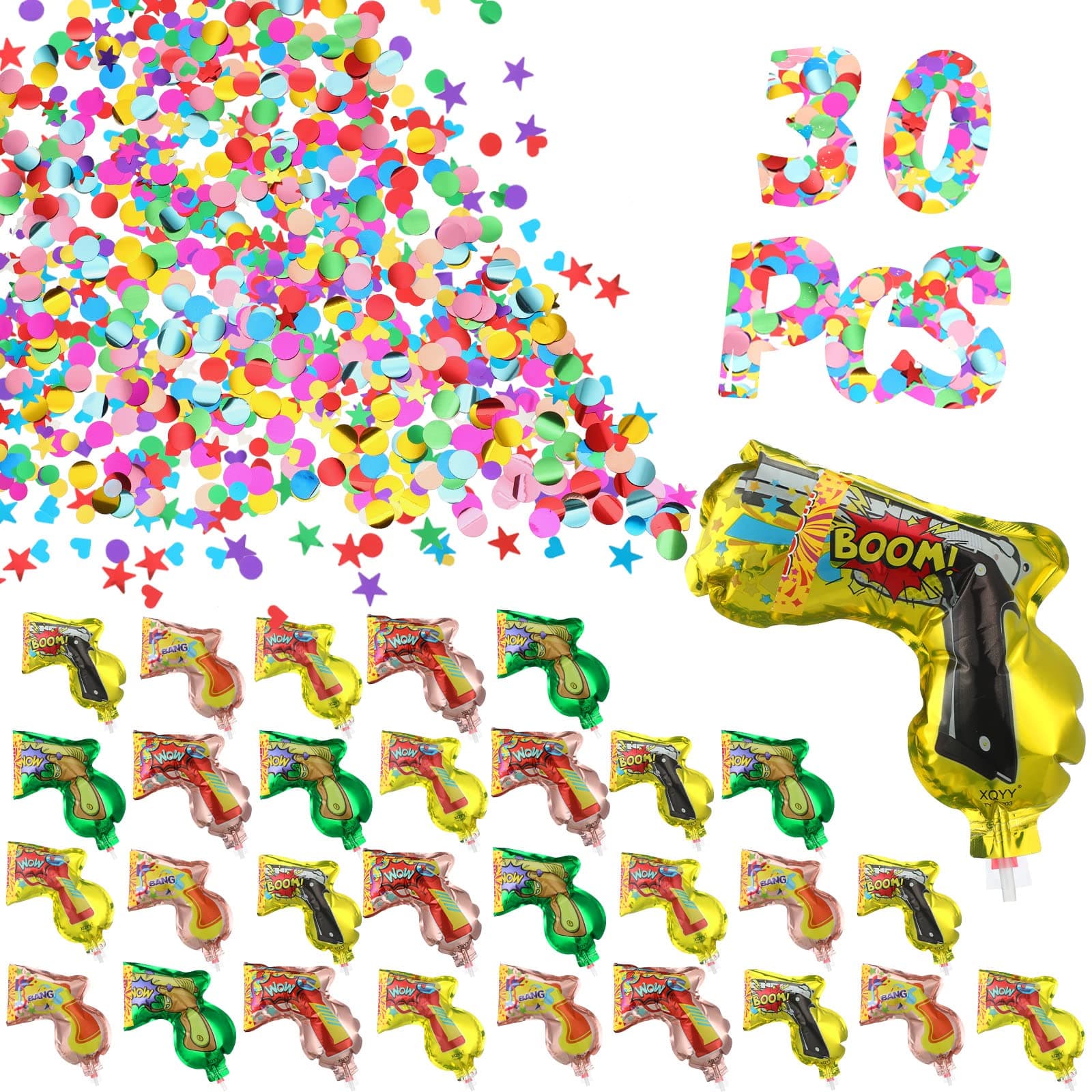 Hungdao 30 Pcs Fireworks Guns Handheld Confetti Poppers Happy New Year Wedding Birthday Graduation Baby Shower Anniversary Multicolor Inflatable Fireworks Gun Confetti Shooter for Party Supplies