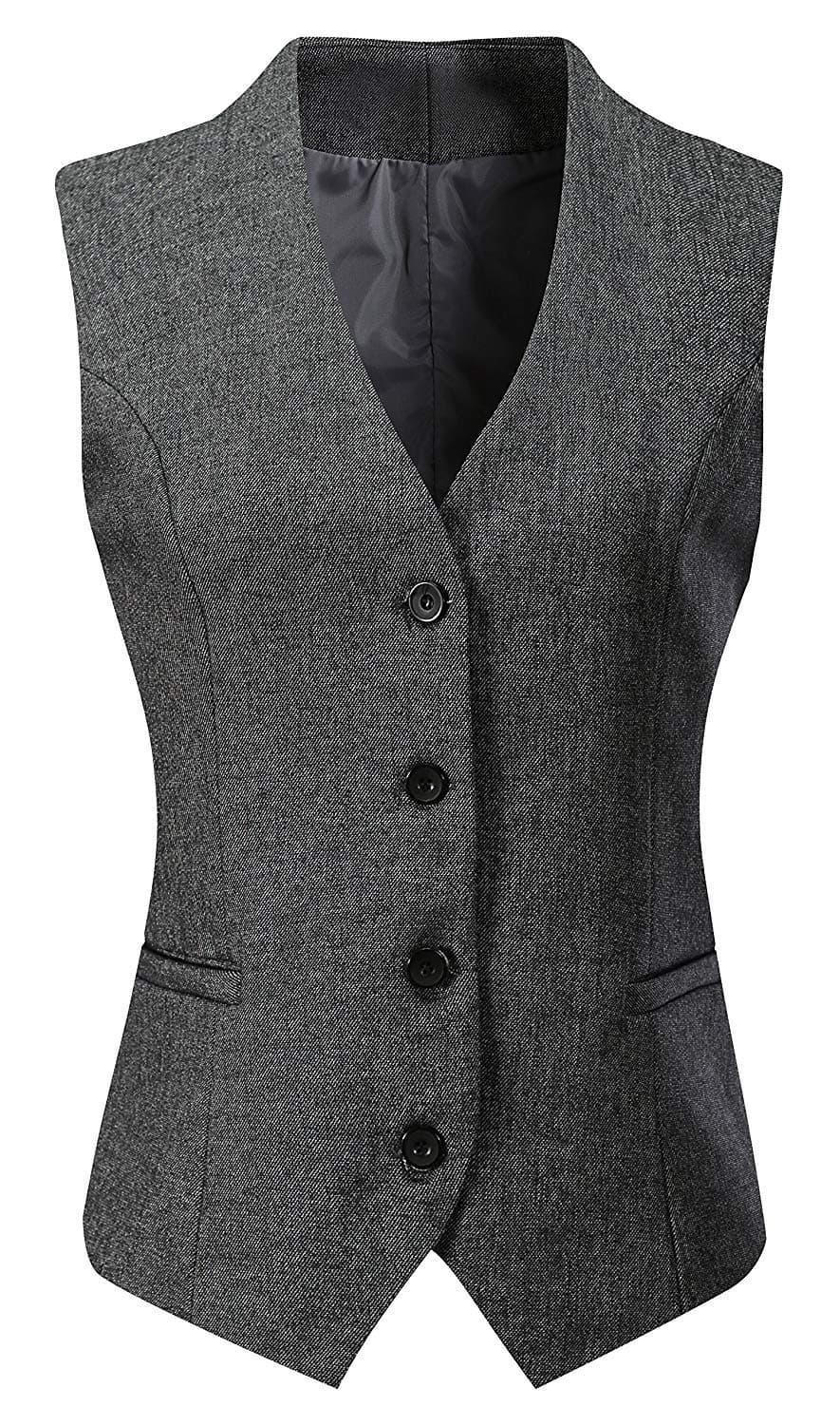 V VOCNI Women's Fully Lined 4 Button V-Neck Economy Dressy Suit Vest Waistcoat