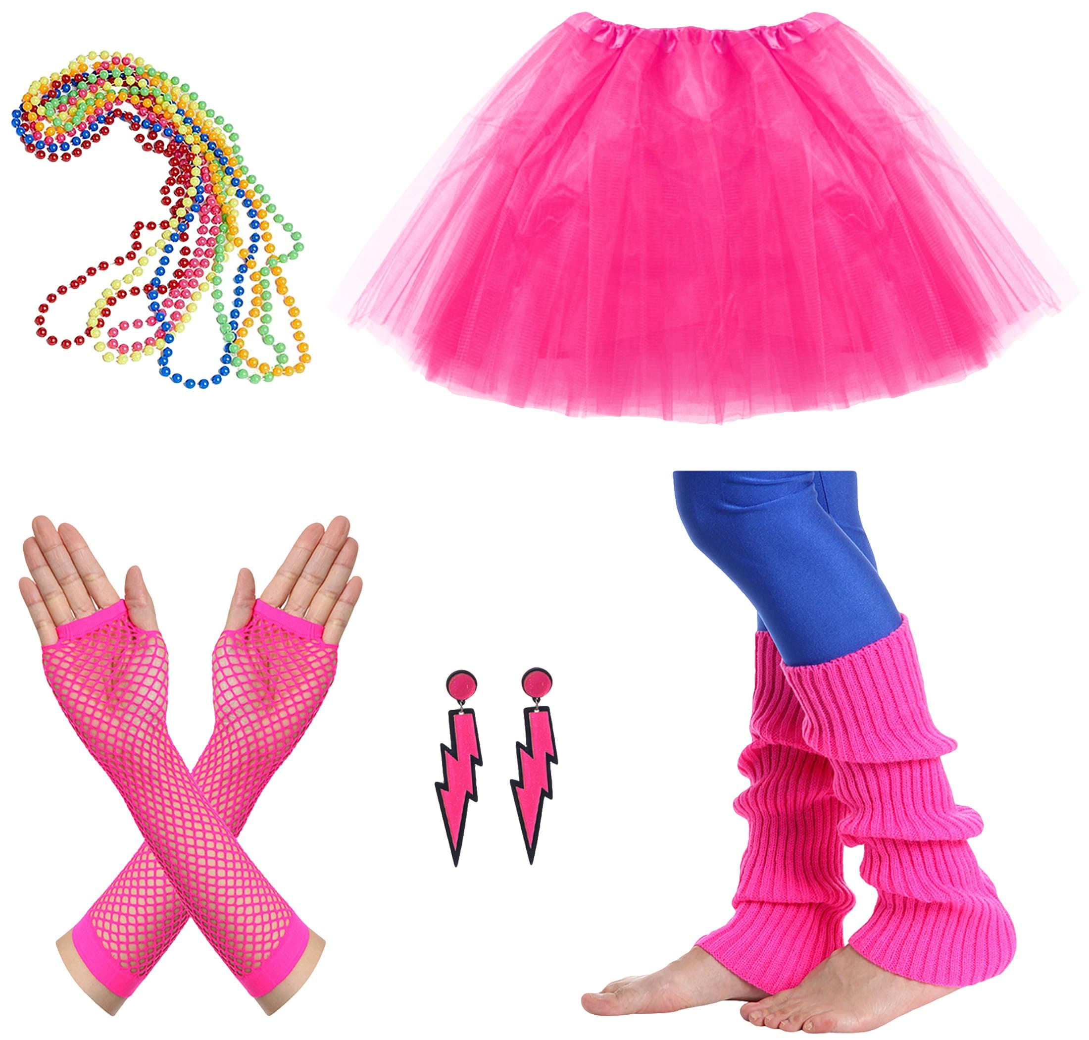 JustinCostume Women's 80s Outfit Accessories Neon Earrings Leg Warmers Gloves