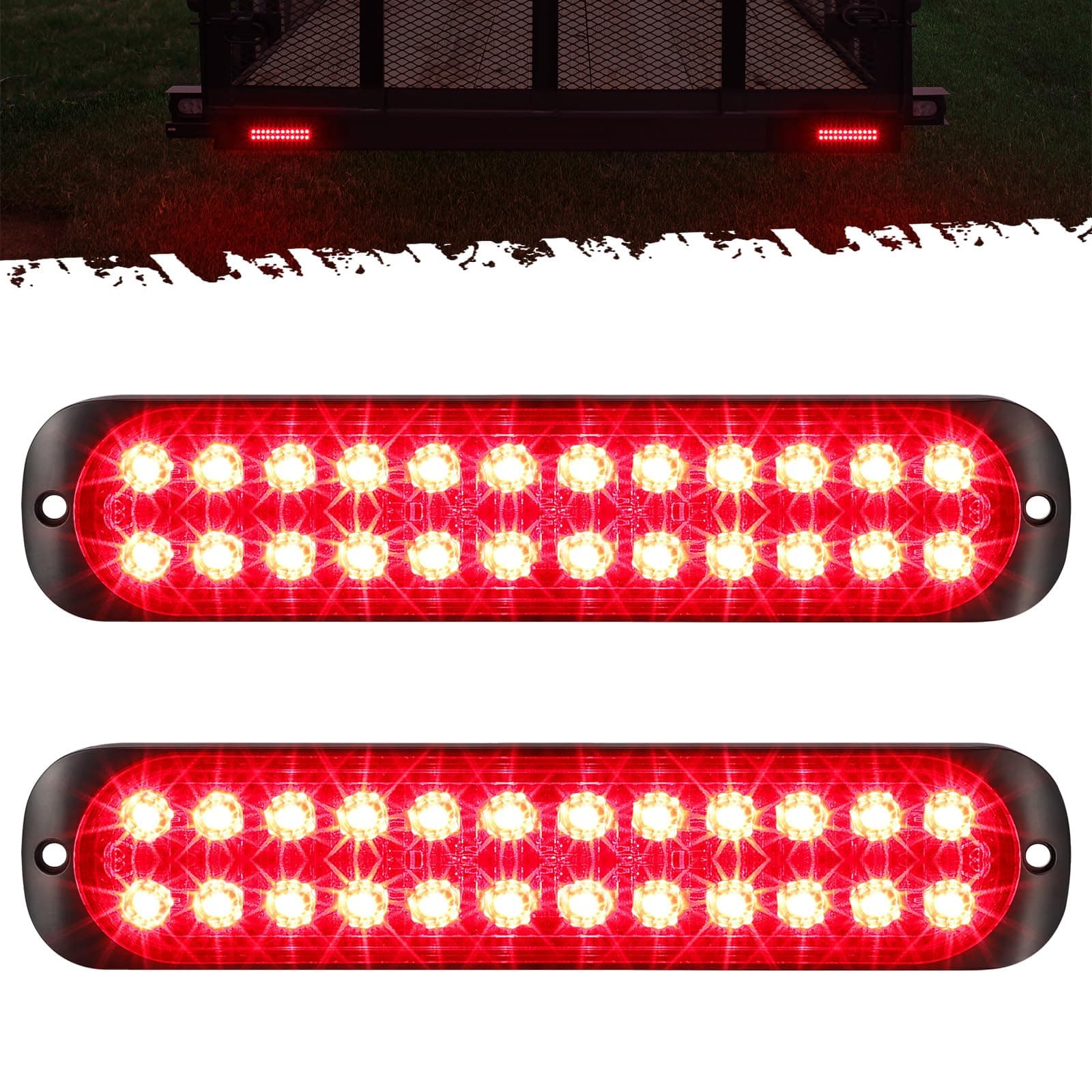 Partsam 2Pcs 7.5 inch Aluminum Housing Red 24LEDs Trailer Stop Brake Turn Signal Tail Light, Surface Mount Marker Lights of Trailer Truck Tractor RV Pickup Golf Cart, IP67 Waterproof