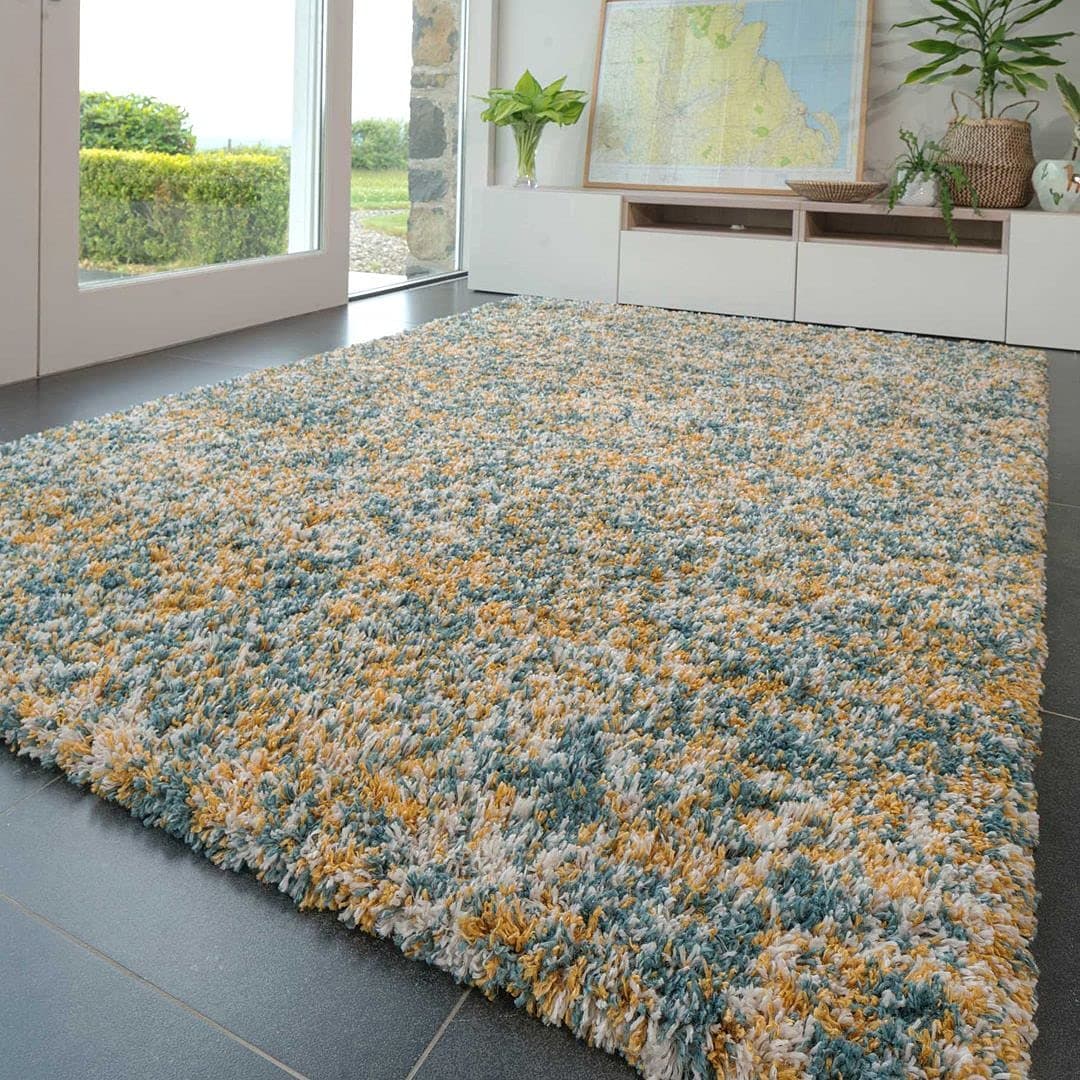 Affordable Durable Ochre Yellow Fuffly Shaggy Shag Carpet Rug Modern Super Soft Plush Thick Teal Blue Cream Lounge Living Dining Room Kitchen Bedroom Mat Area Rugs 80cm x 150cm