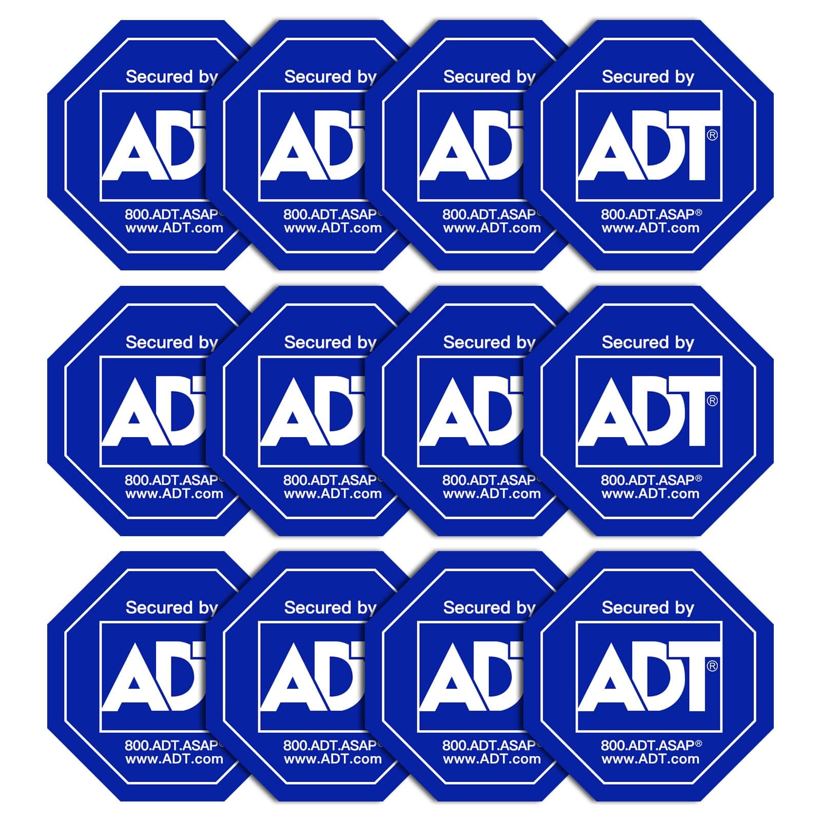 ADT Stickers, 12 Pack ADT Security Stickers, HD Printed Waterproof Security Decals for Window Door