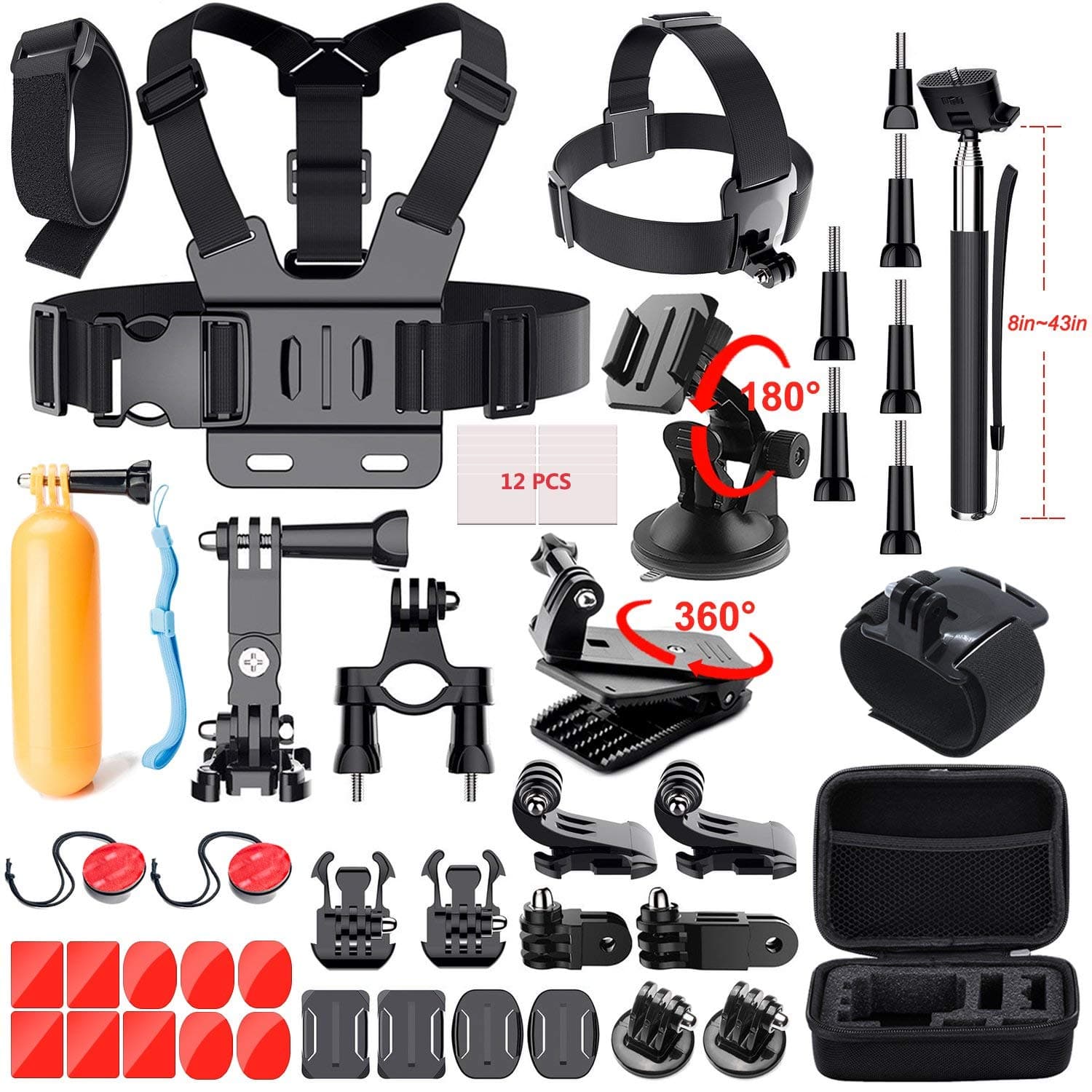 Action Camera Accessories Kit 49-in-1 | Universal Bundle for GoPro Hero 13/12/11/10/9/8/7/6/5, SJCAM, Insta 360, DJI & Xiaomi Yi | Mounts, Straps, Case & Camera Accessories for Photography