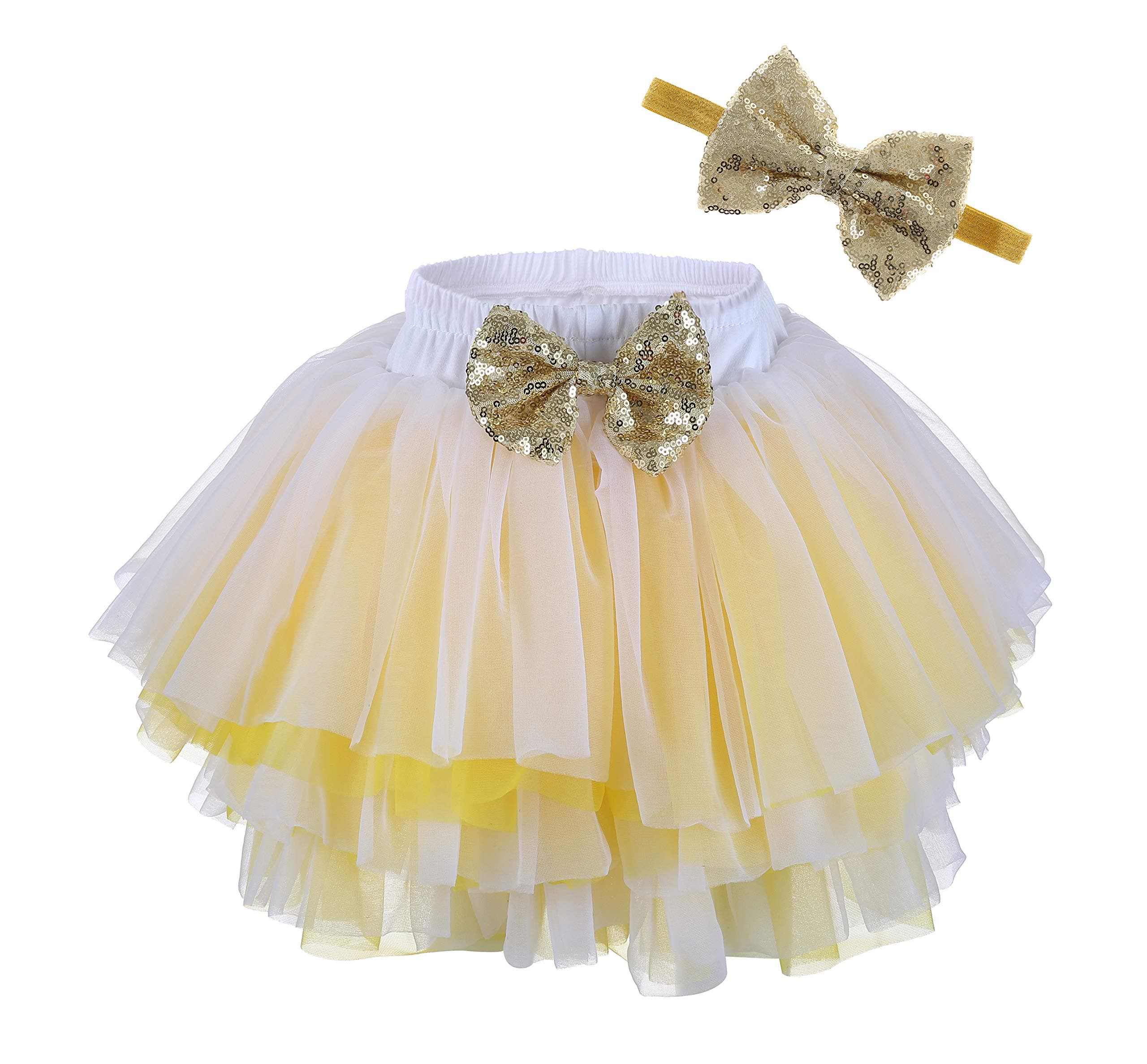 Newborn Baby Girl Tutu Headband Set Toddler 4, 6-Layer Fluffy Tulle Skirt with Built-in Shorts 0-7T