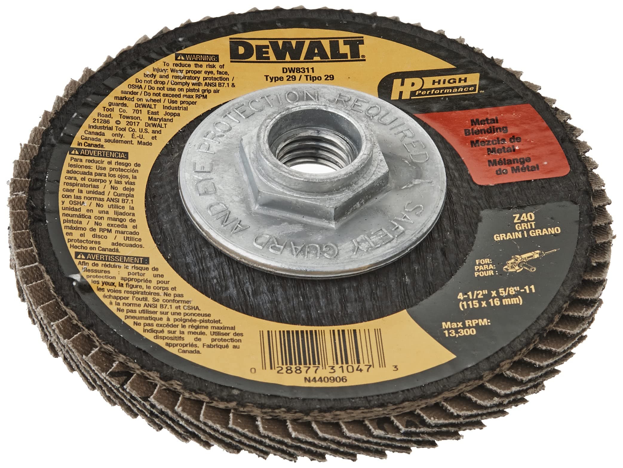 DEWALT DW8311 4-1/2-Inch by 5/8-Inch-11 36 Grit Zirconia Angle Grinder Flap Disc