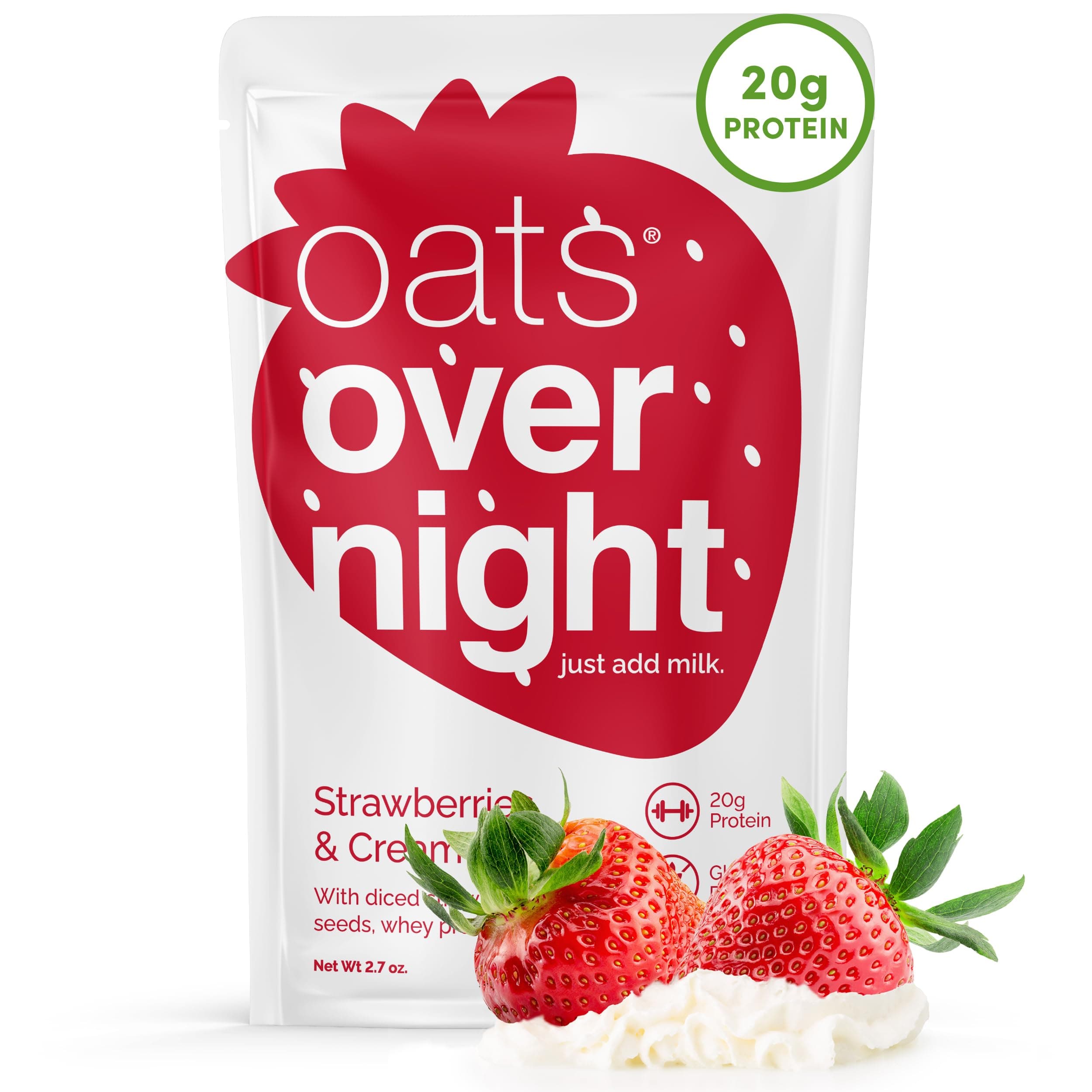Oats Overnight - Strawberry and cream shake with 20g protein and high fiber, gluten-free and non-GMO oatmeal (2