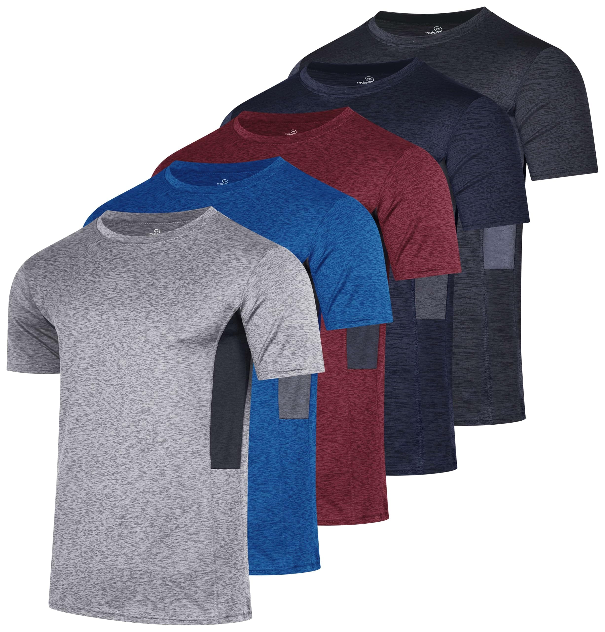 5 Pack: Men's Dry-Fit Short Sleeve Crew Neck T Shirts Fitness Running Gym Workout Cool Exercise Athletic Tee