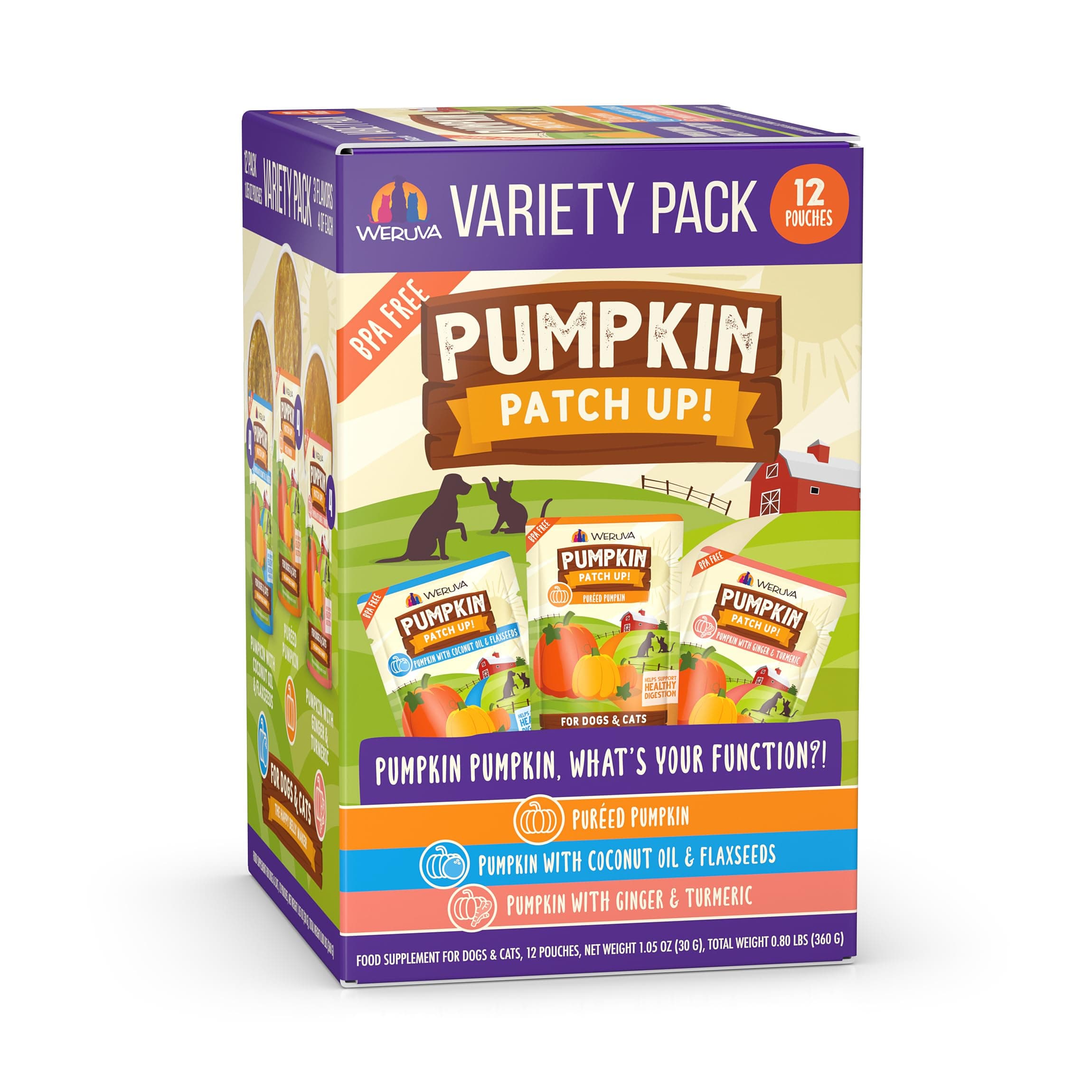 Weruva Pumpkin Patch Up! Pumpkin Pumpkin, What's Your Function Variety Pack for Dogs & Cats, 1.05oz Pouch (Pack of 12)