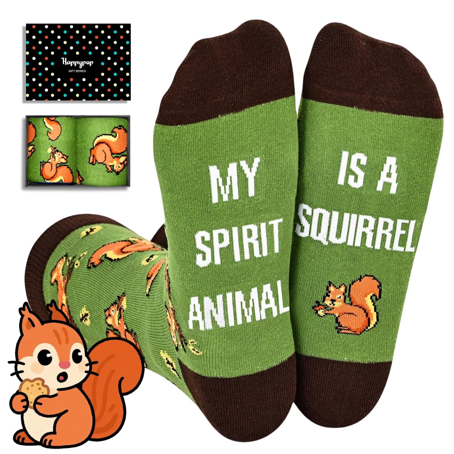 HAPPYPOP Funny Socks for Men Women - Squirrel Giraffe Bear Panda Fox Moose Gifts for Teens