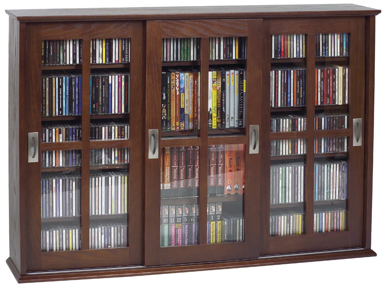 Leslie Dame Wall Mounted Sliding Door Mission Style Media Storage Cabinet, Walnut