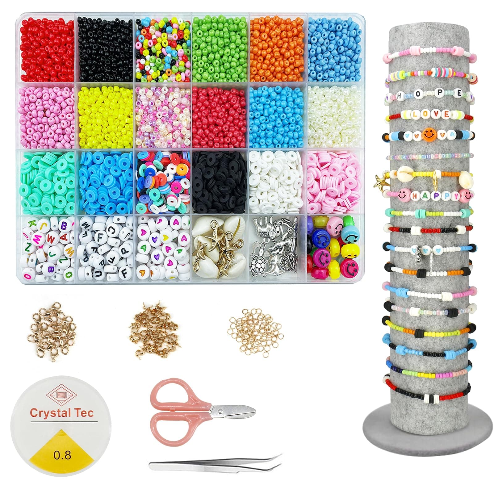 DIY Beads Set Jewellery Making Kit Bracelet Making Kit 24 Colors Beads for Jewellery Bracelet Necklace Making Kids' Craft Kits for Girl Birthday Gifts