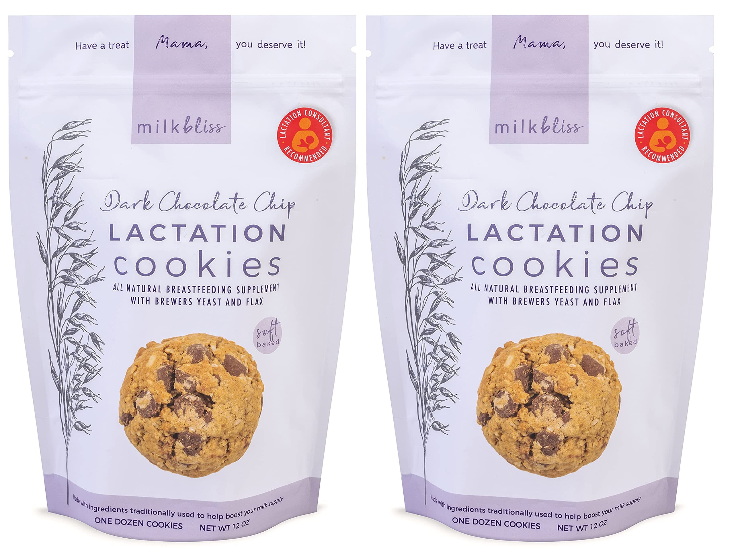 MilkBliss Dark Chocolate Chip Lactation Cookie Breastfeeding Supplement Two Pack Breastmilk Support and Supply Increase- 2 Pack Bundle