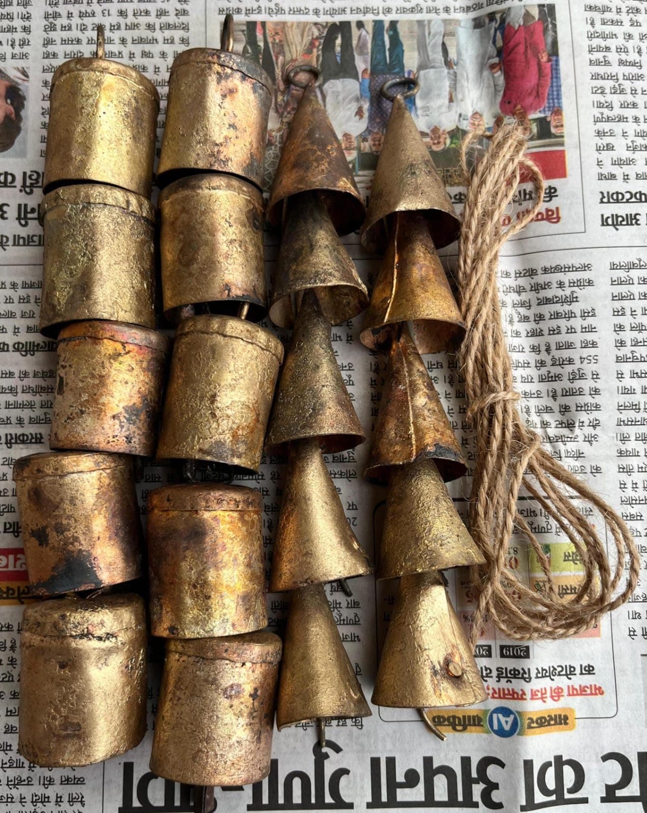 Rustic Iron Tin Metal Vintage Cow Bells Jingle for Wind Chimes and Crafts 2"H Antique Brass Covering Bells, Craft Bells, Set of 20