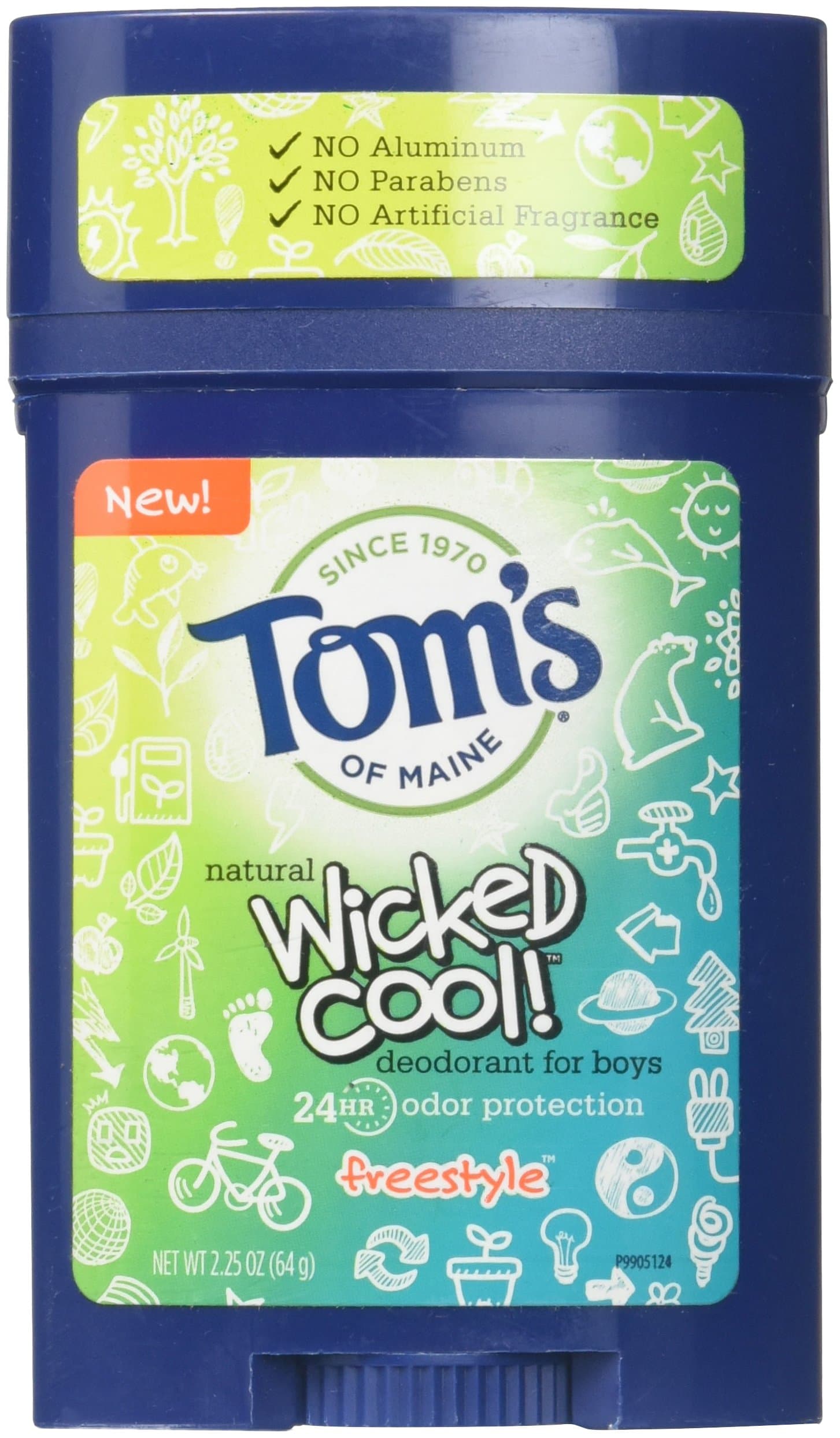 Tom's of Maine Wicked Cool Deodorant for Boys Freestyle 2.25 Oz (Pack of 3)