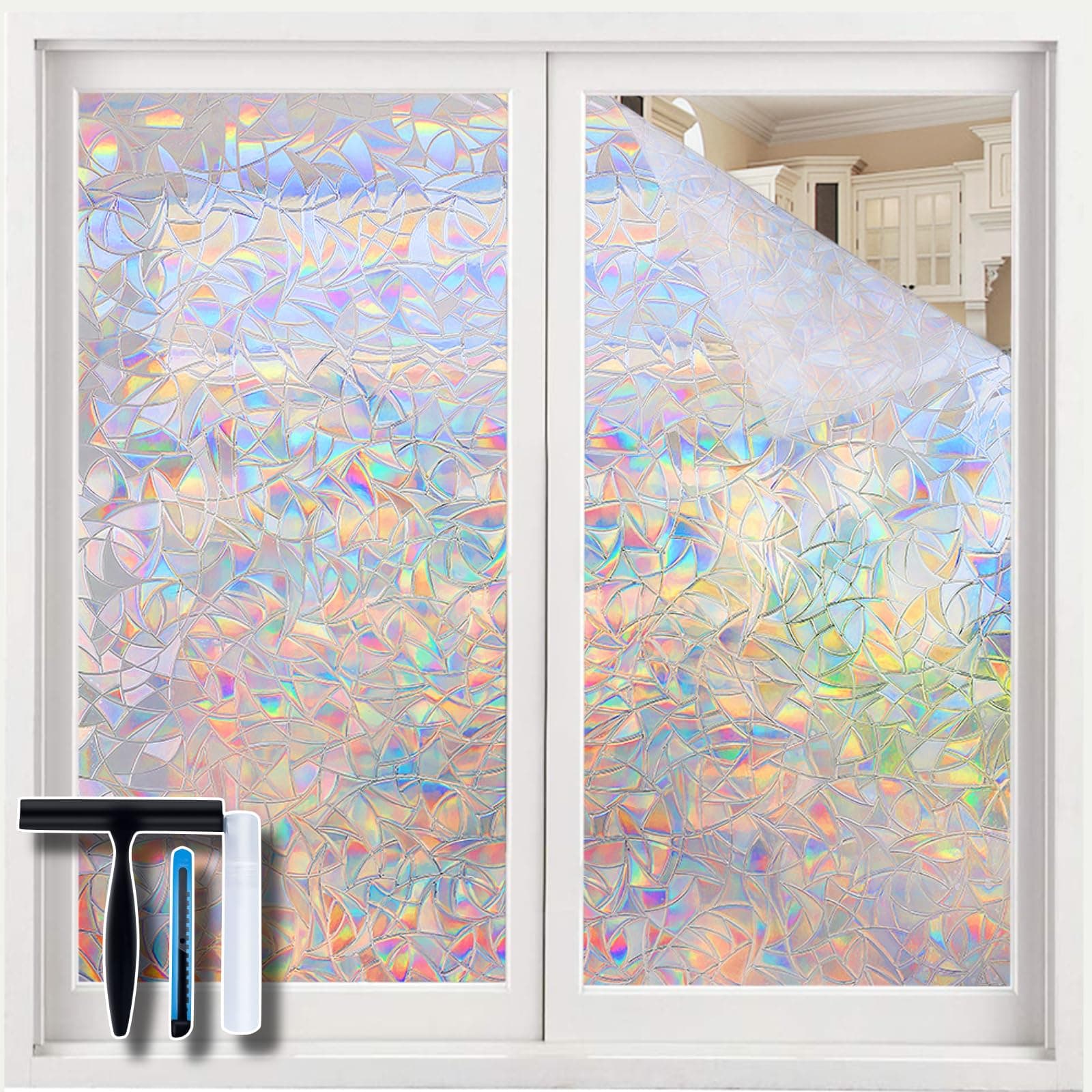 Volcanics Window Privacy Film Static Window Clings Vinyl 3D Window Decals Window Stickers Rainbow Window Film for Glass Door Heat Control Anti UV 35.4 x 98.4 Inches